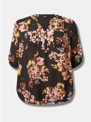 Plus Size Harper Georgette Pullover 3/4 Sleeve Blouse, PRETTY ARTSY FLORAL BLACK, hi-res