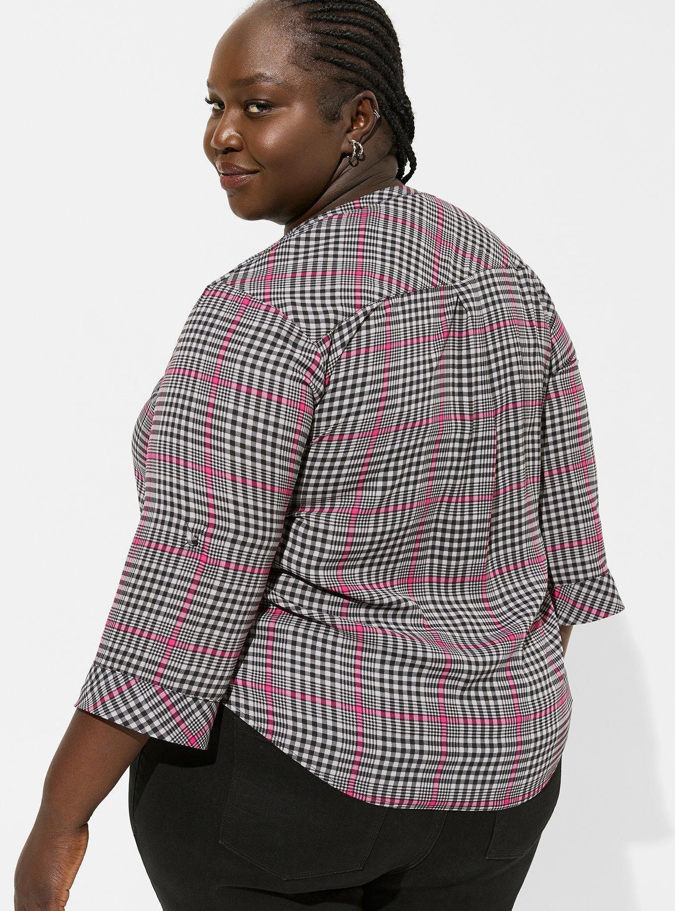 Torrid Black and White Plaid Collarless A-Line Shirt Dress, Size 3