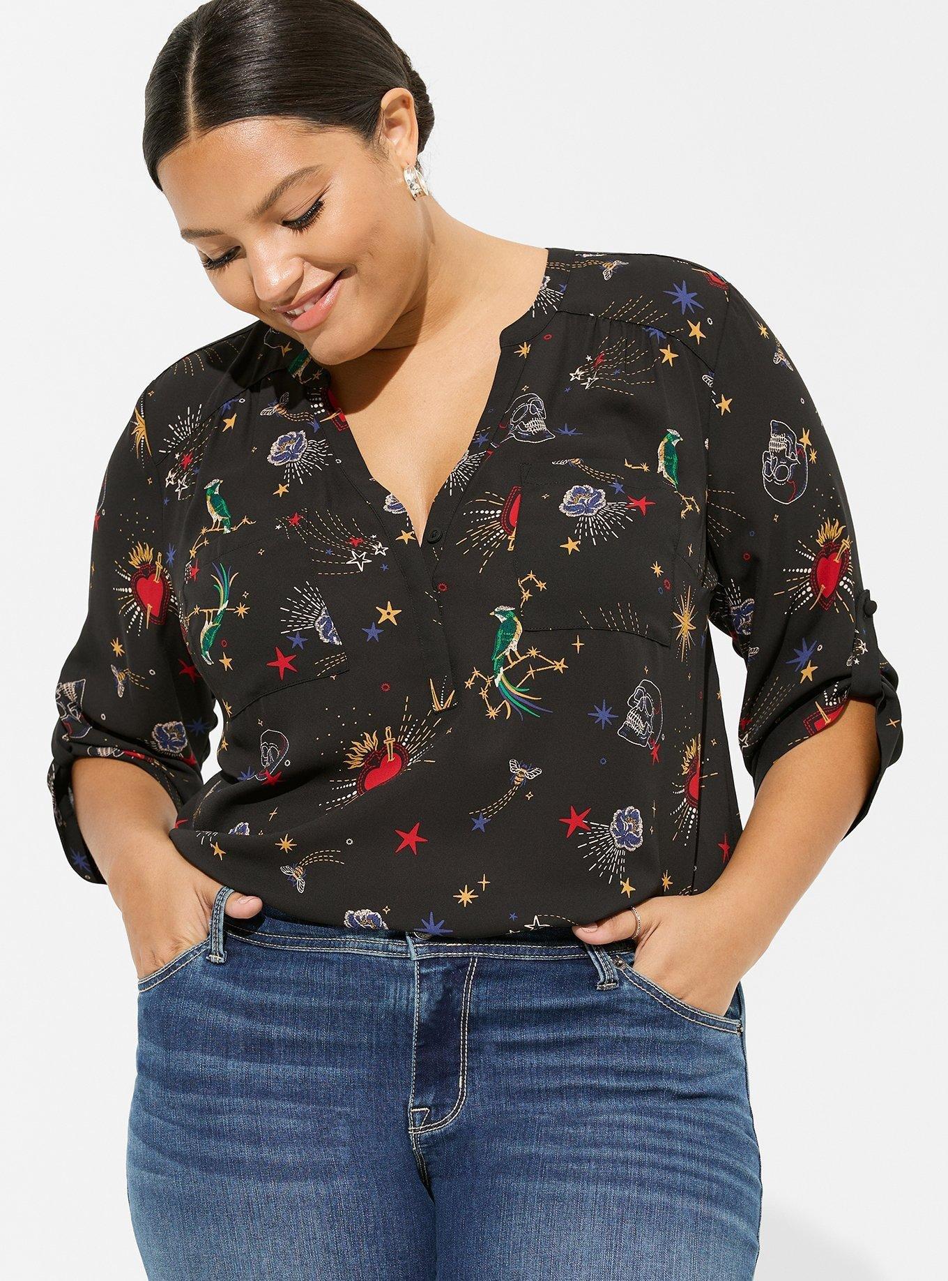 TORRID Harper Clip Chiffon Pullover 3/4 Sleeve Blouse