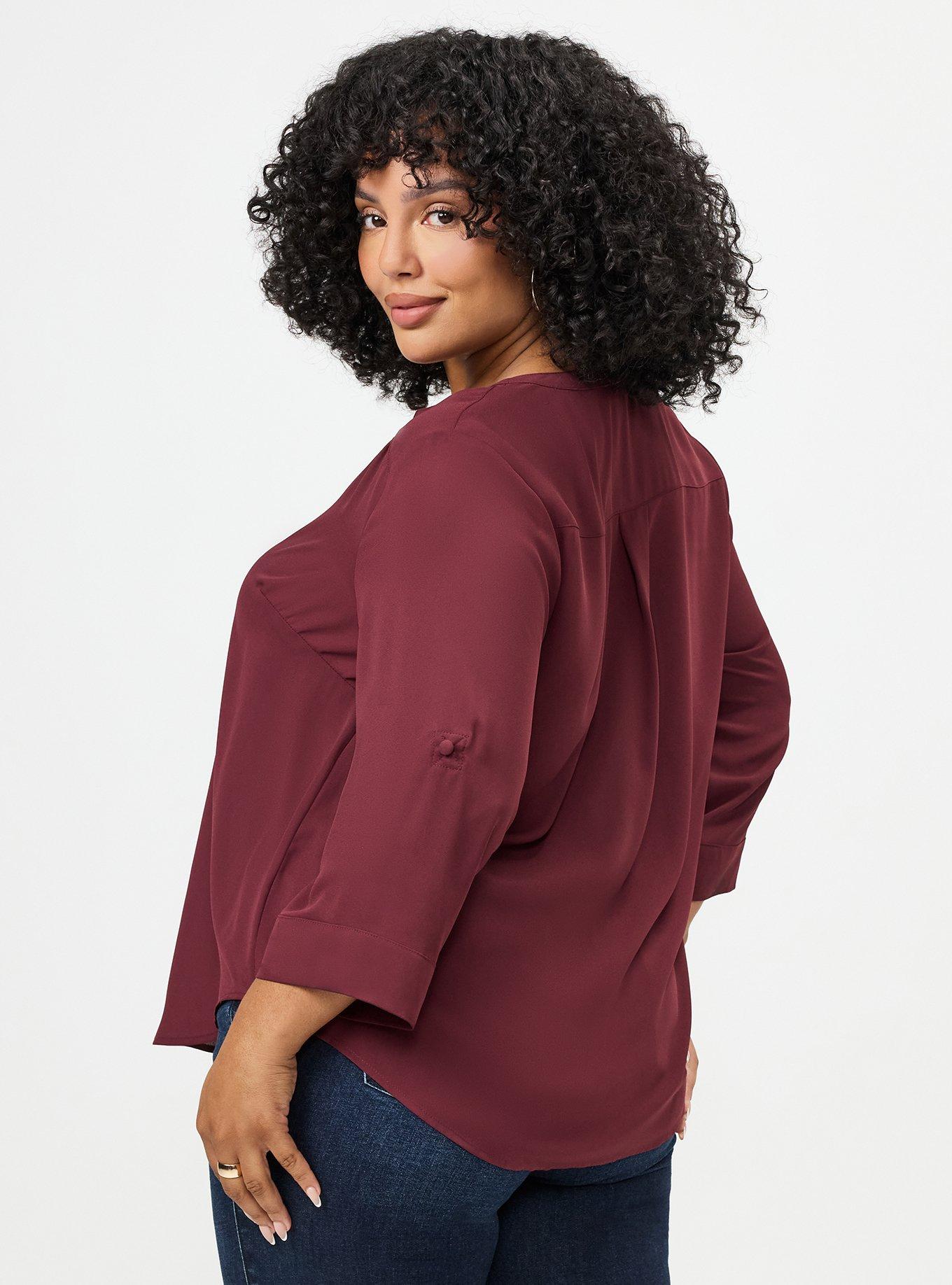 Harper 3/4 Sleeve Pullover Blouse, MAROON BANNER, alternate