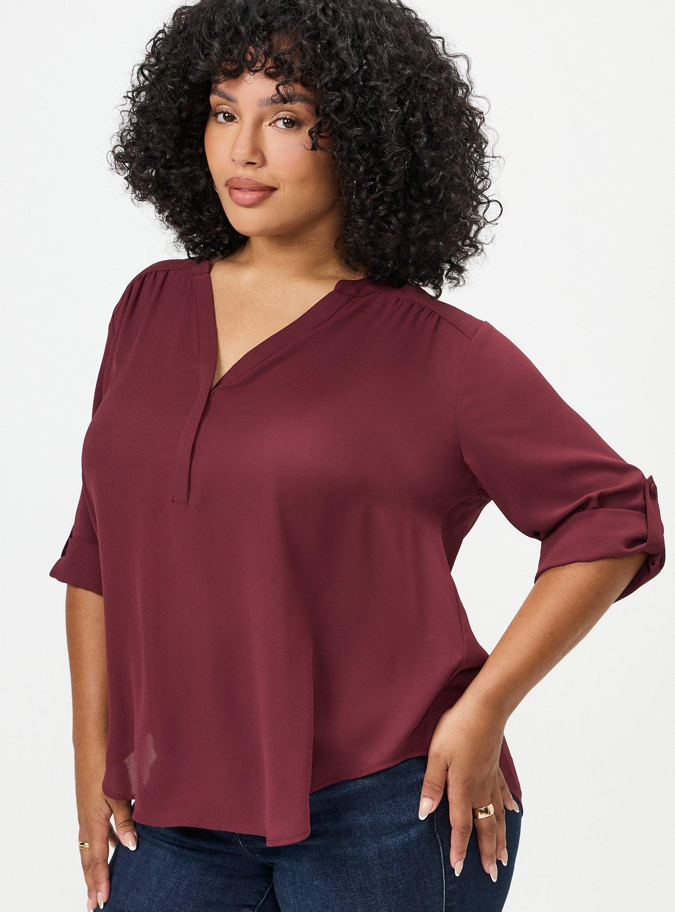 Harper 3/4 Sleeve Pullover Blouse, MAROON BANNER, alternate
