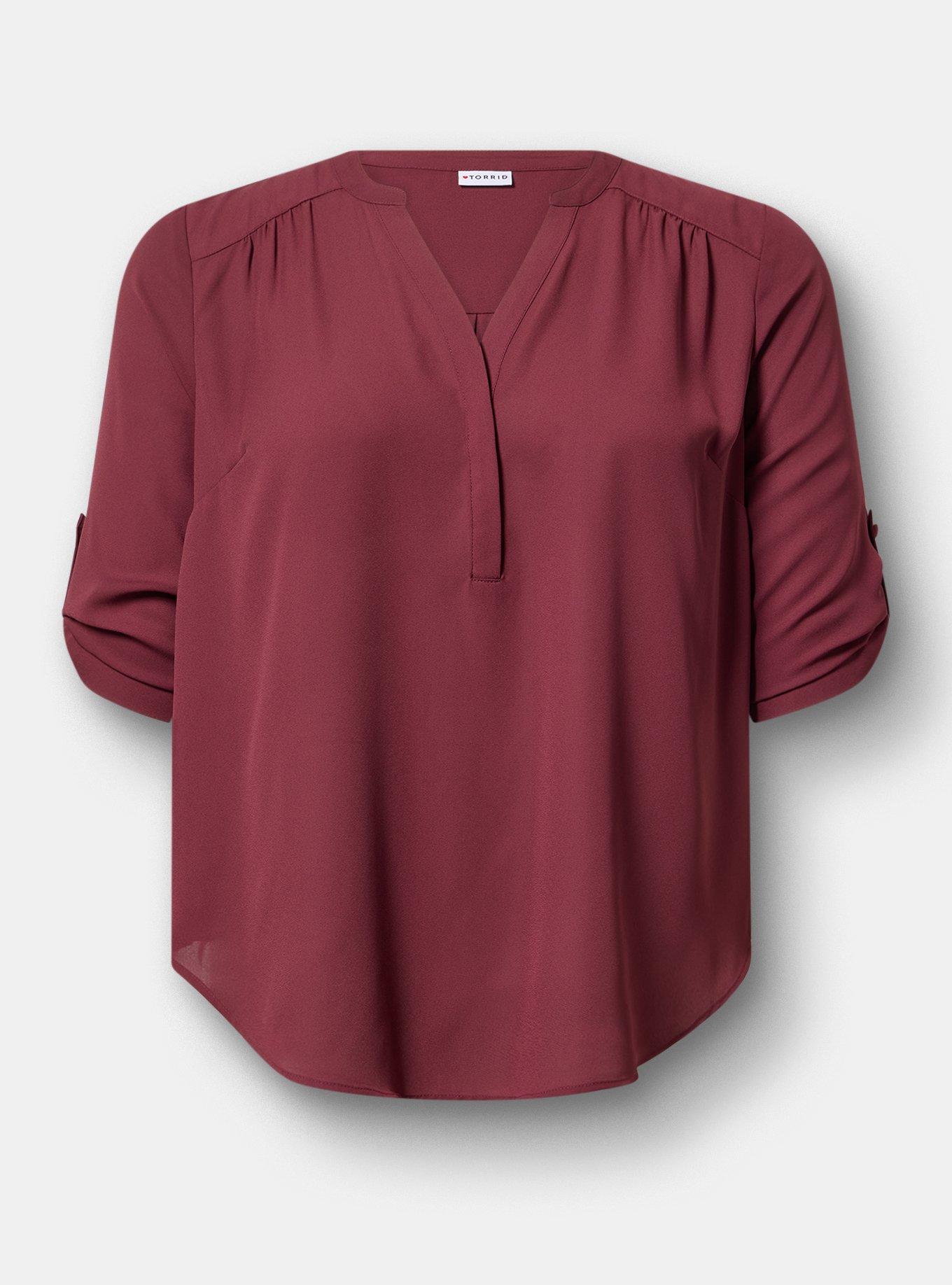 Harper 3/4 Sleeve Pullover Blouse, MAROON BANNER, flat