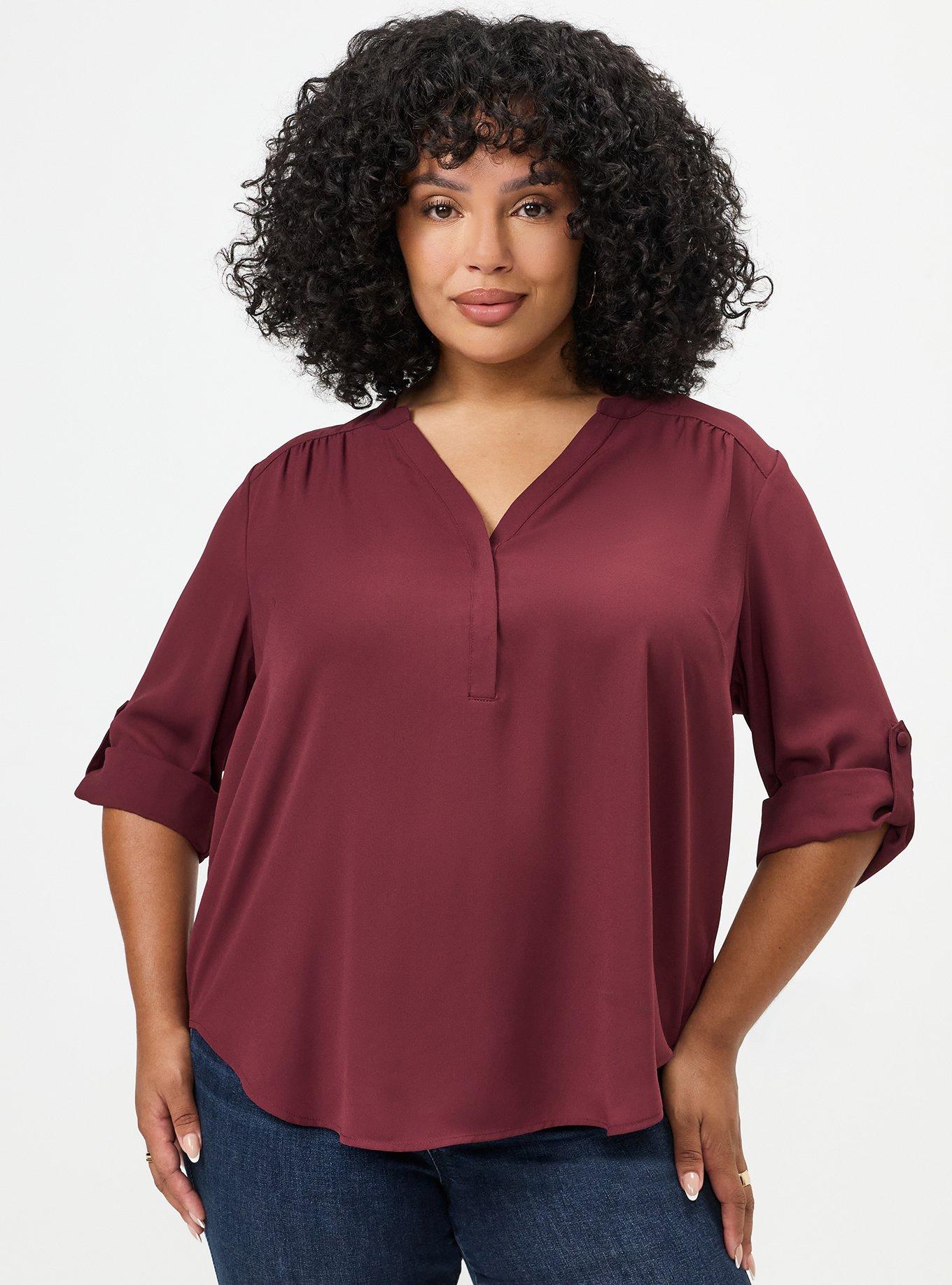 Harper 3/4 Sleeve Pullover Blouse, MAROON BANNER, hi-res