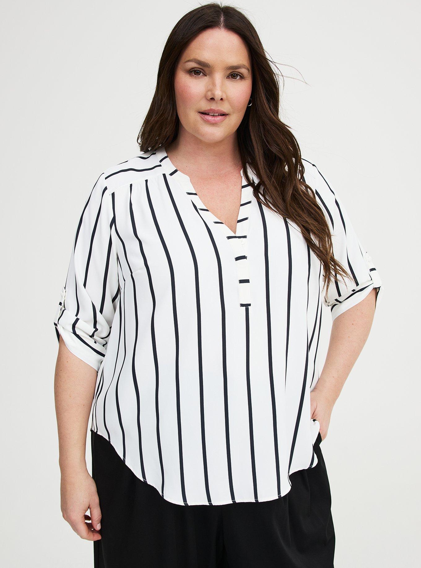 Harper Georgette 3/4 Sleeve Blouse, RAIL STRIPE CLOUD DANCER, hi-res