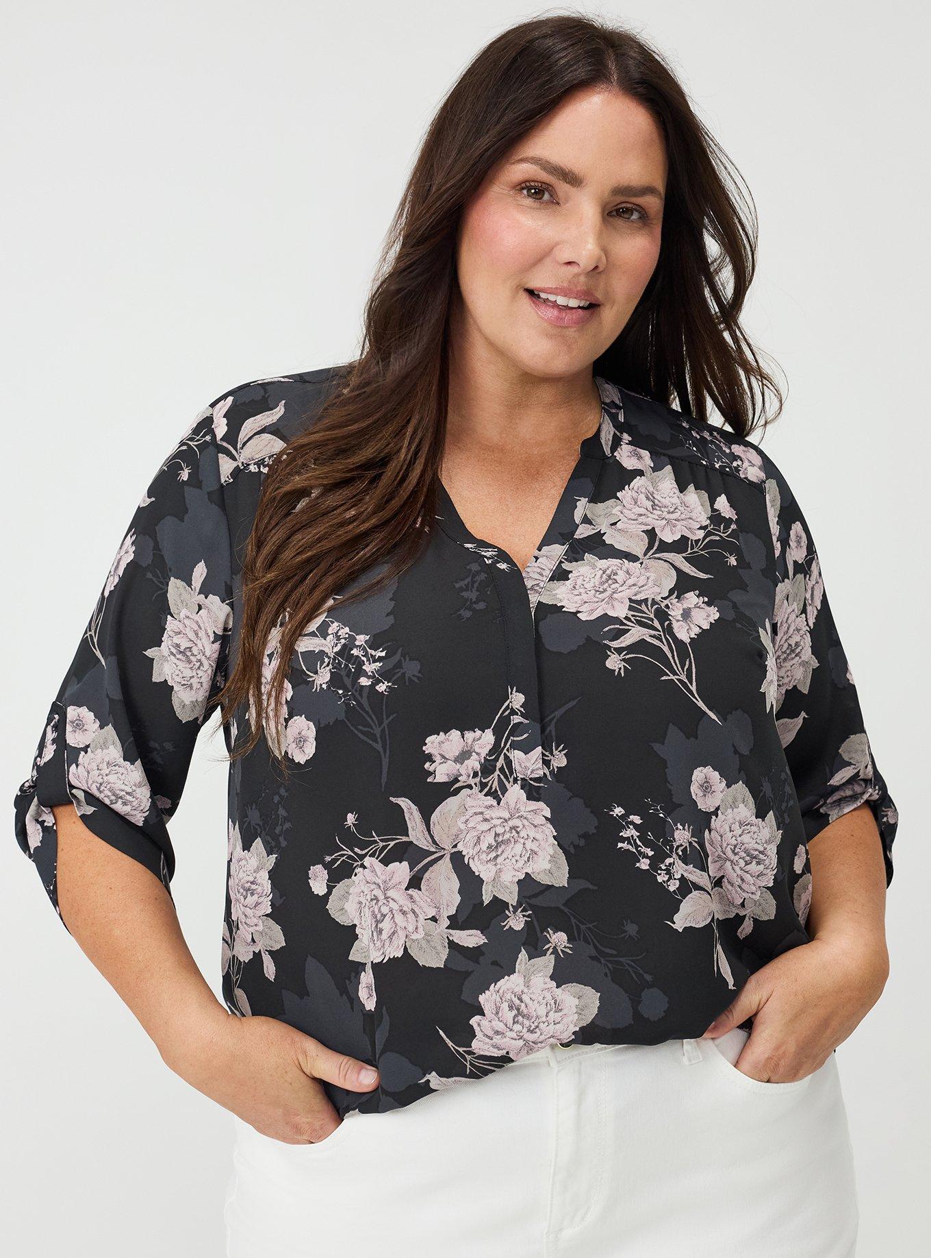 Harper Georgette 3/4 Sleeve Blouse, SKETCHED FLORAL BLACK, alternate