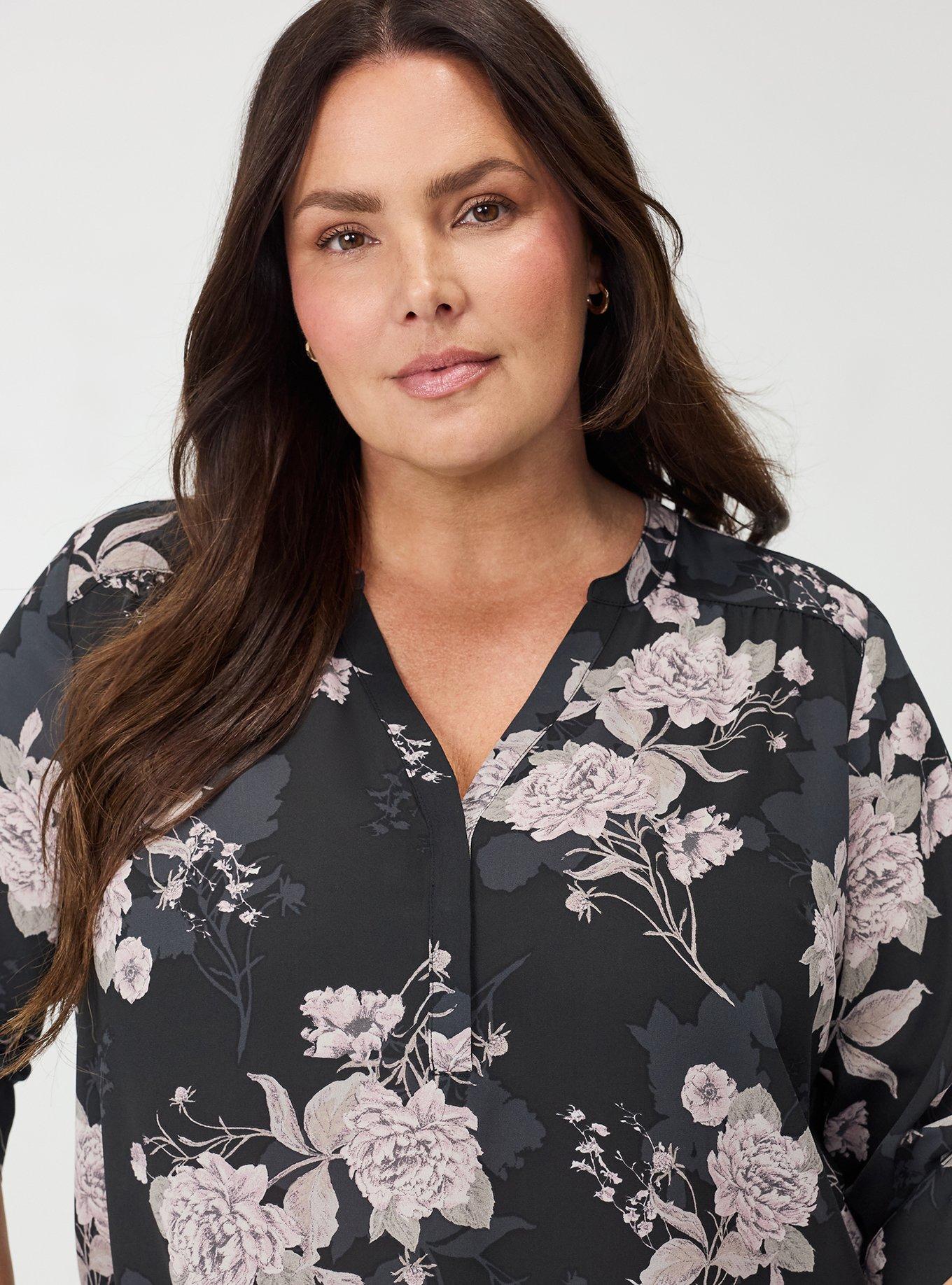 Harper Georgette 3/4 Sleeve Blouse, SKETCHED FLORAL BLACK, alternate