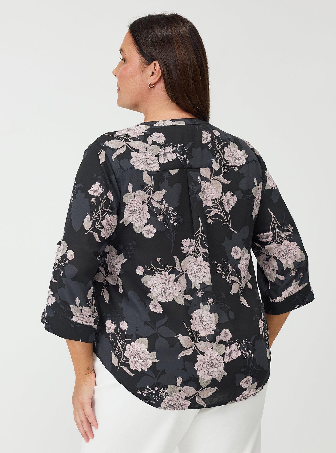 Harper Georgette 3/4 Sleeve Blouse, SKETCHED FLORAL BLACK, alternate