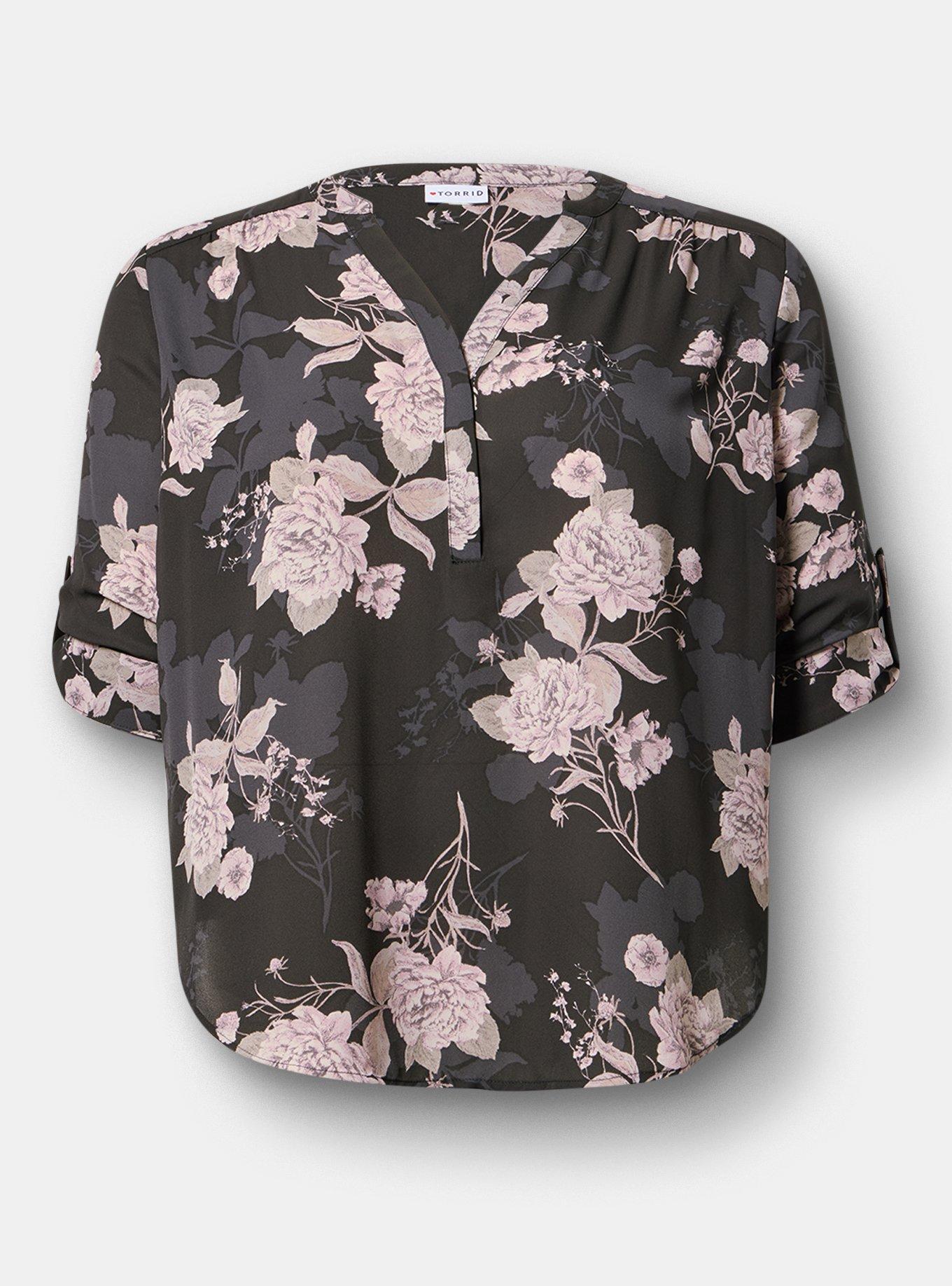 Harper Georgette 3/4 Sleeve Blouse, SKETCHED FLORAL BLACK, hi-res