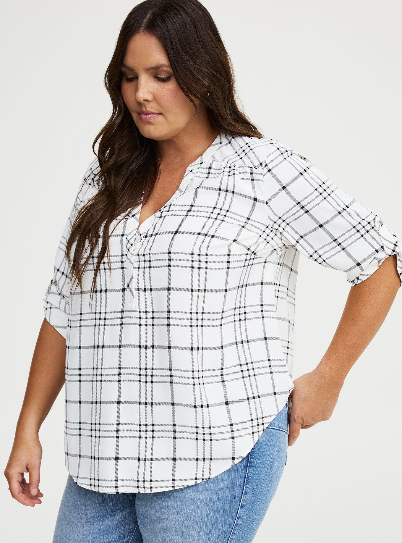 Harper Georgette 3/4 Sleeve Blouse, MODERN PLAID WHITE, alternate