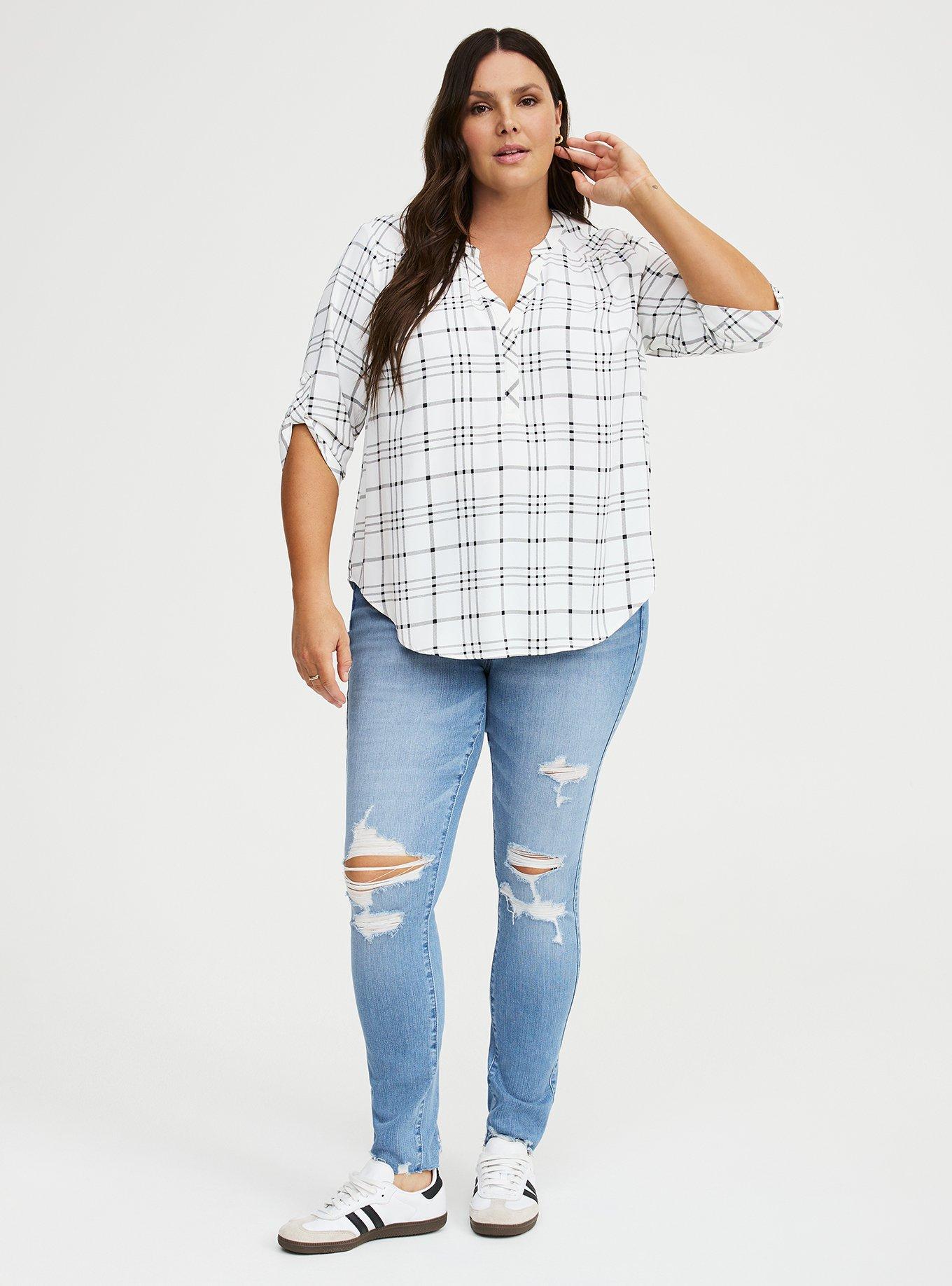 Harper Georgette 3/4 Sleeve Blouse, MODERN PLAID WHITE, alternate