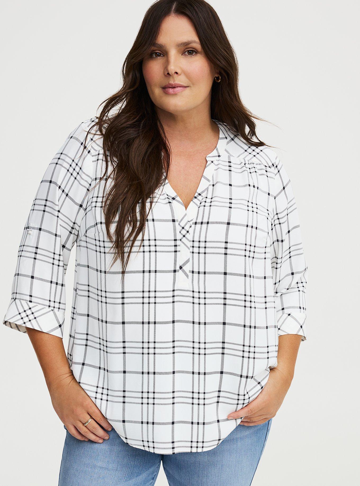 Harper Georgette 3/4 Sleeve Blouse, MODERN PLAID WHITE, alternate