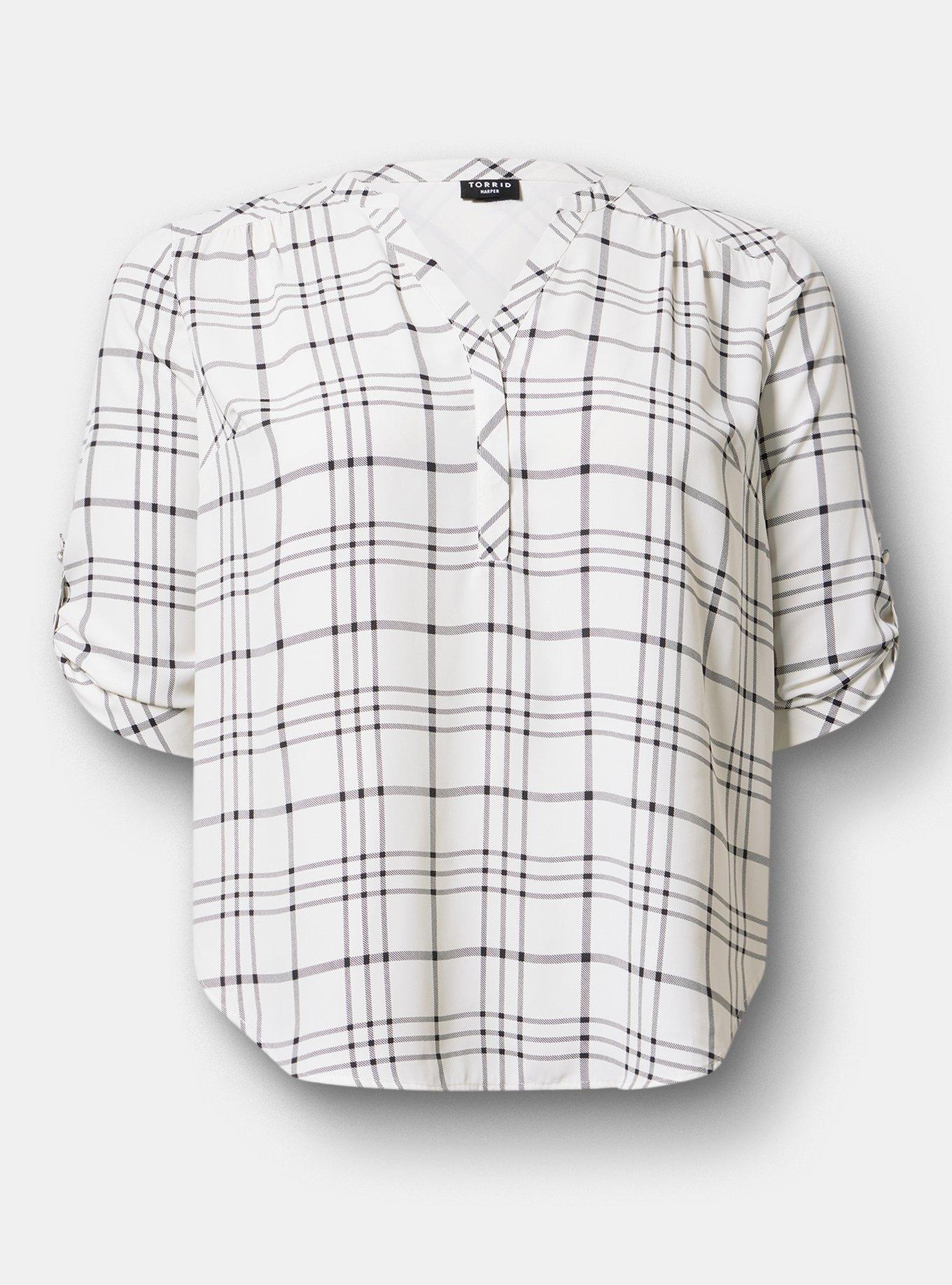 Harper Georgette 3/4 Sleeve Blouse, MODERN PLAID WHITE, hi-res