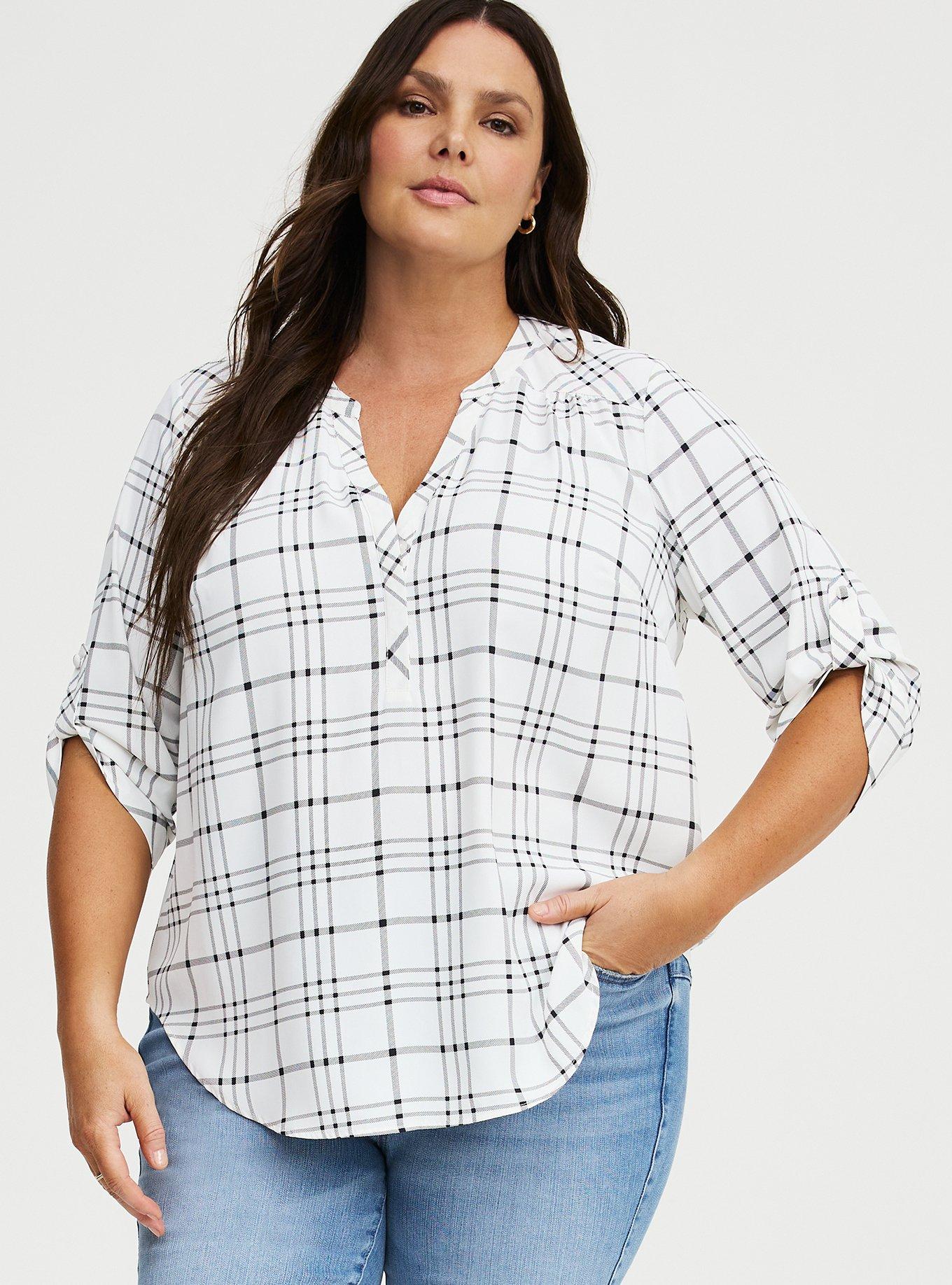 Harper Georgette 3/4 Sleeve Blouse, MODERN PLAID WHITE, hi-res