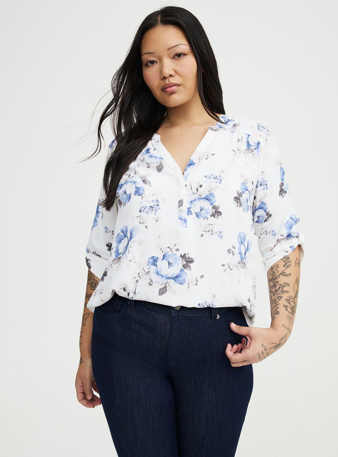 Harper Georgette 3/4 Sleeve Blouse, MOZART FLORAL BLUE, alternate