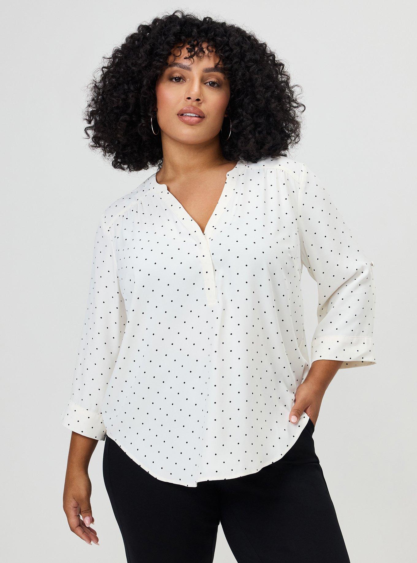 Plus Size Harper Georgette 3/4 Sleeve Blouse, DAINTY DOT WHITE, hi-res