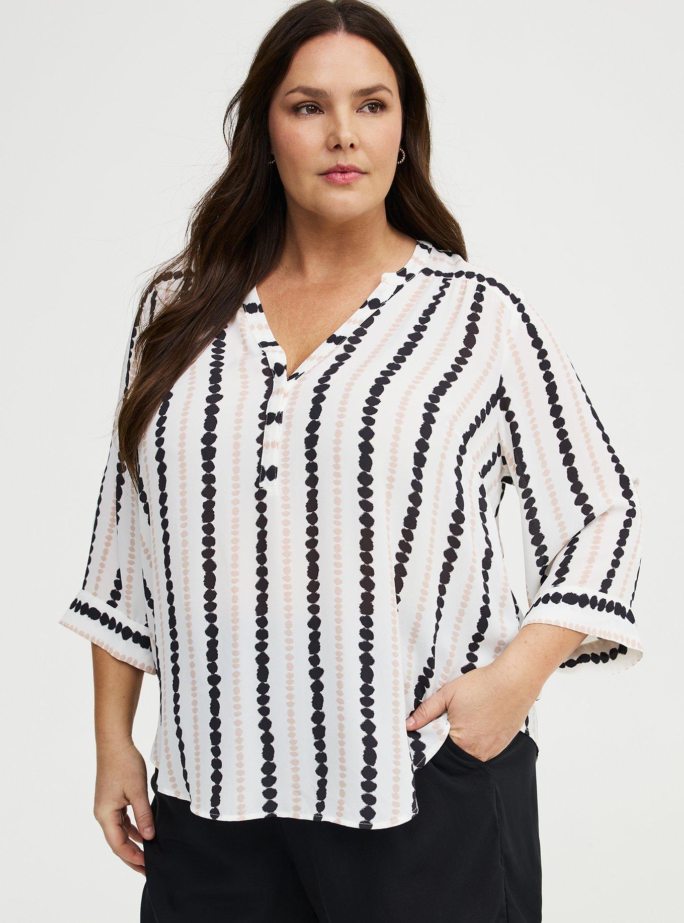 Harper Georgette 3/4 Sleeve Blouse, INKBLOT STRIPE WHITE, hi-res