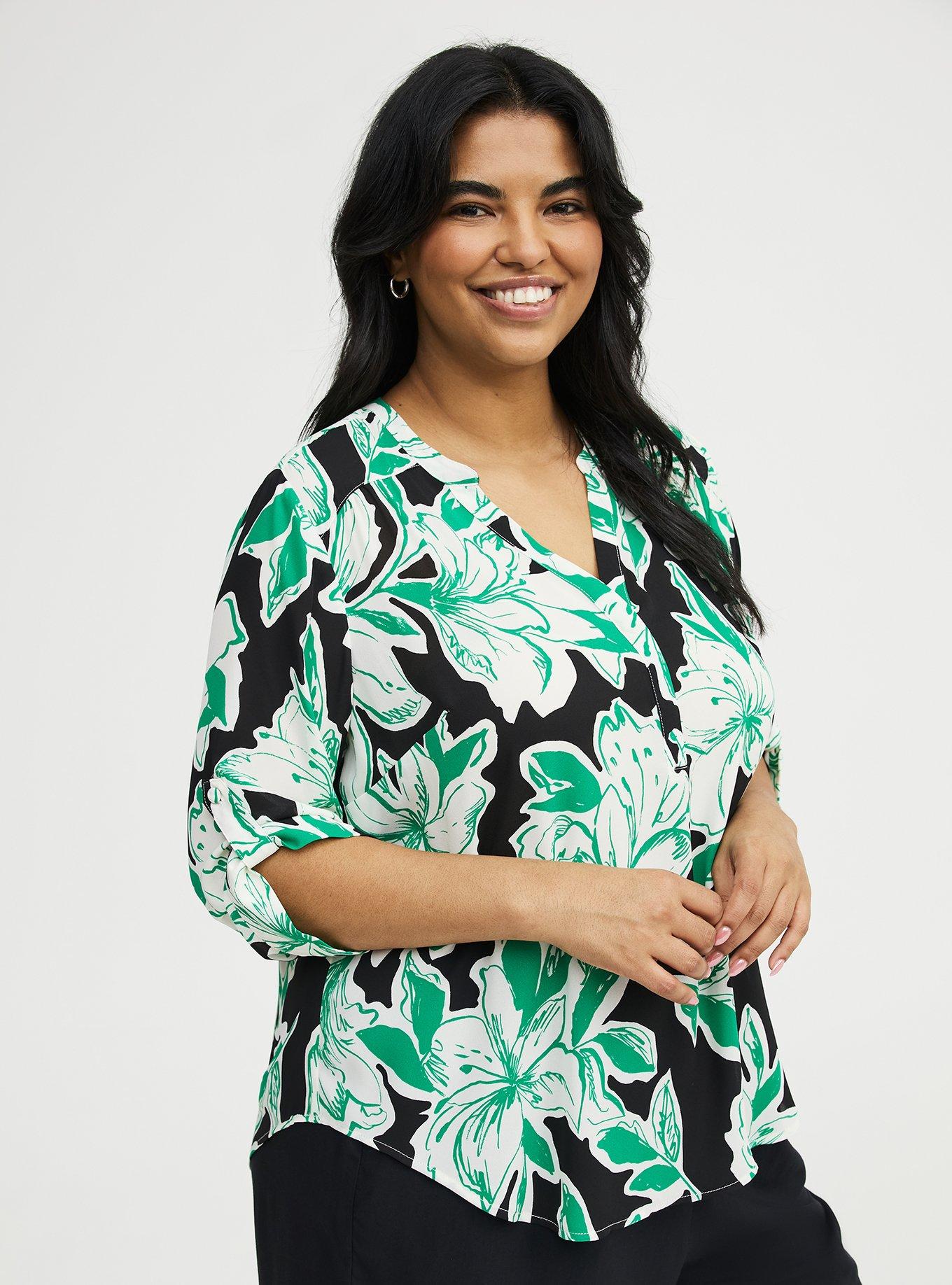 Harper Georgette 3/4 Sleeve Blouse, SKETCHED LILLIES FLORAL BLACK, alternate