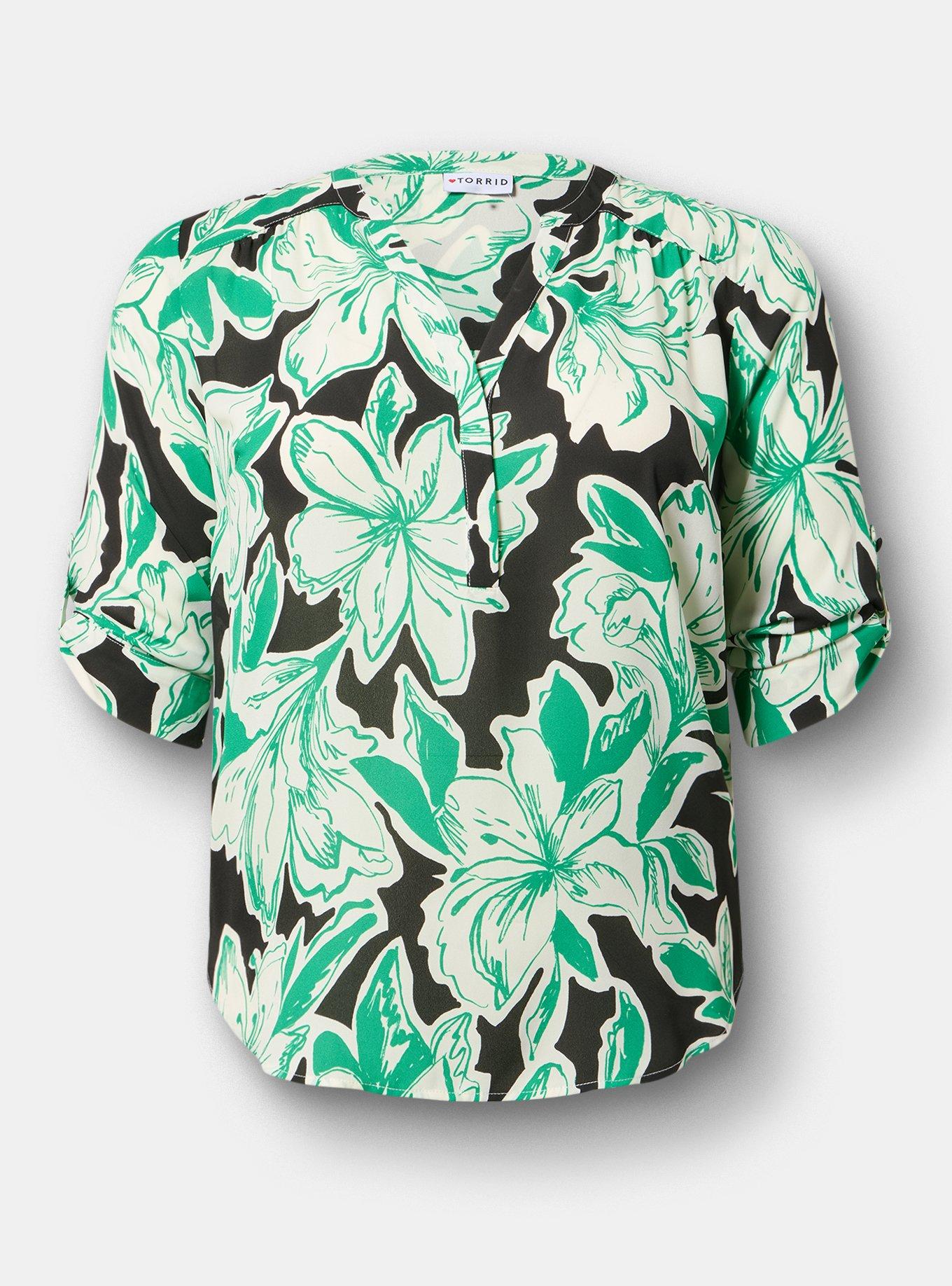 Harper Georgette 3/4 Sleeve Blouse, SKETCHED LILLIES FLORAL BLACK, hi-res