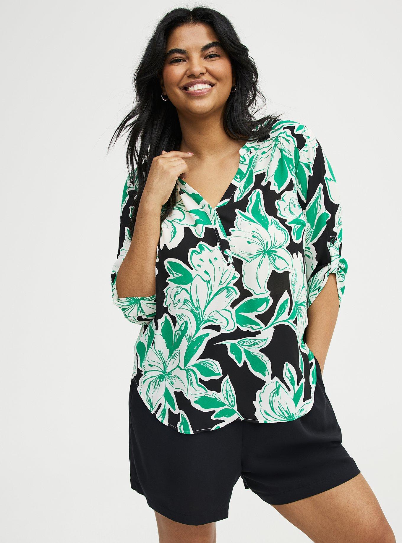 Harper Georgette 3/4 Sleeve Blouse, SKETCHED LILLIES FLORAL BLACK, hi-res