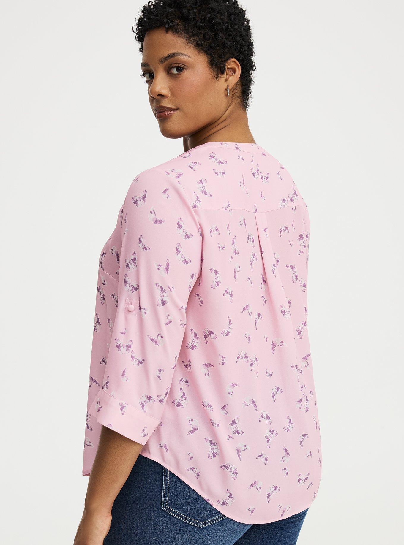 Harper Georgette 3/4 Sleeve Blouse, BUTTERFLIES FLY PINK, alternate
