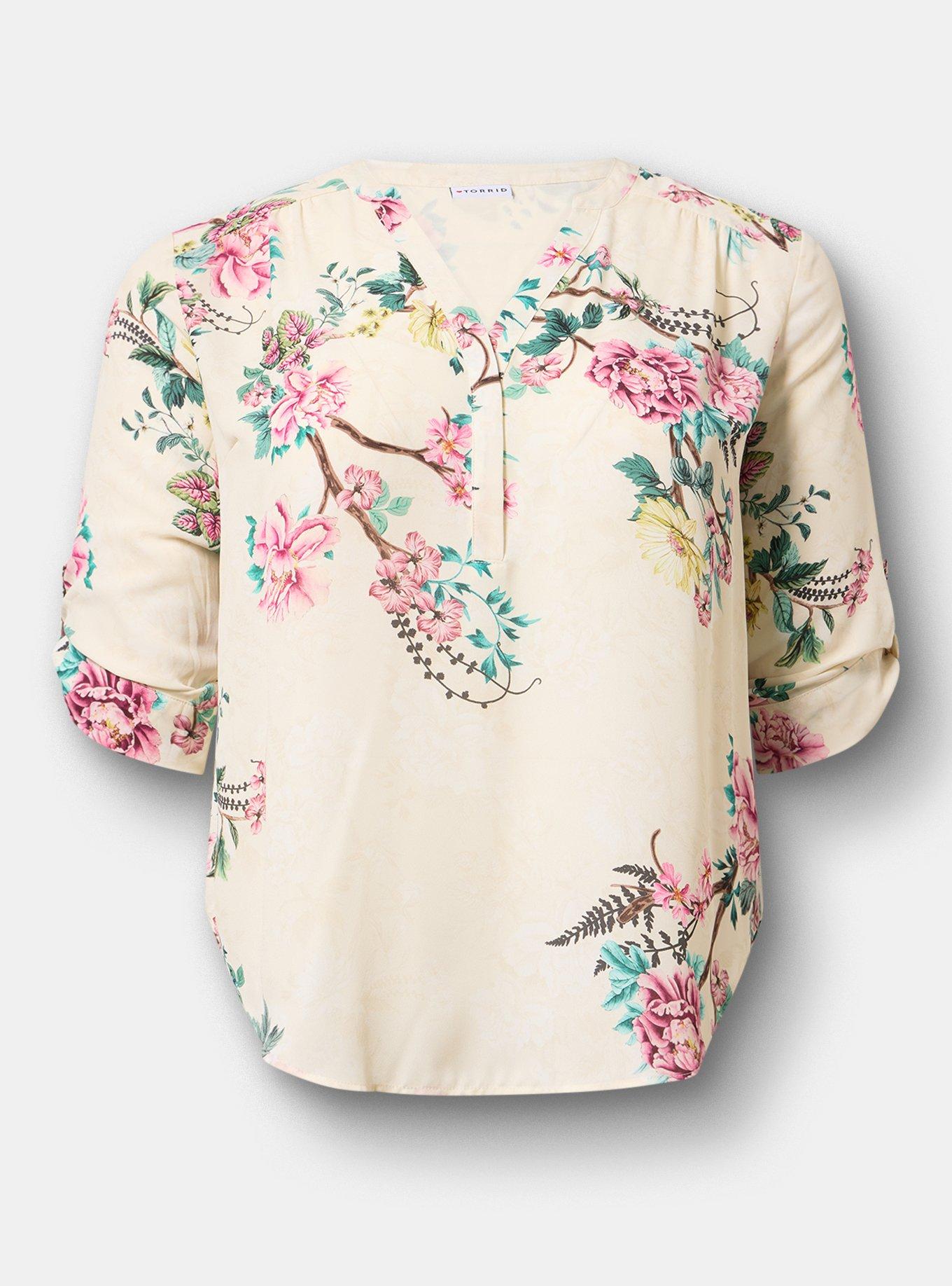 Harper Georgette 3/4 Sleeve Blouse, FRESCO GARDEN FLORAL IVORY, hi-res