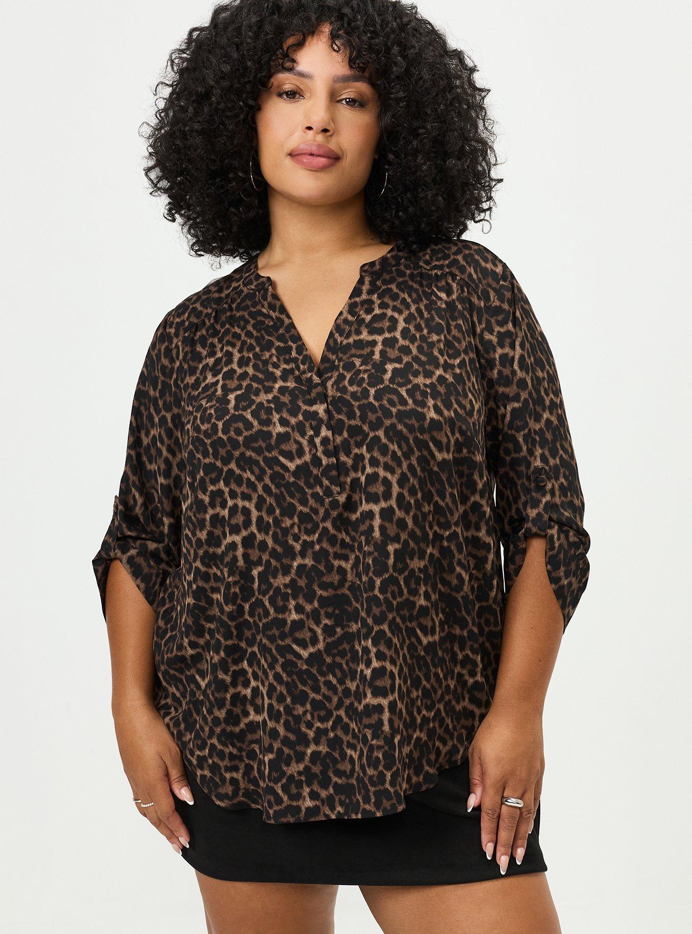 Harper 3/4 Sleeve Pullover Blouse, ON THE PROWL LEOPARD BROWN, alternate