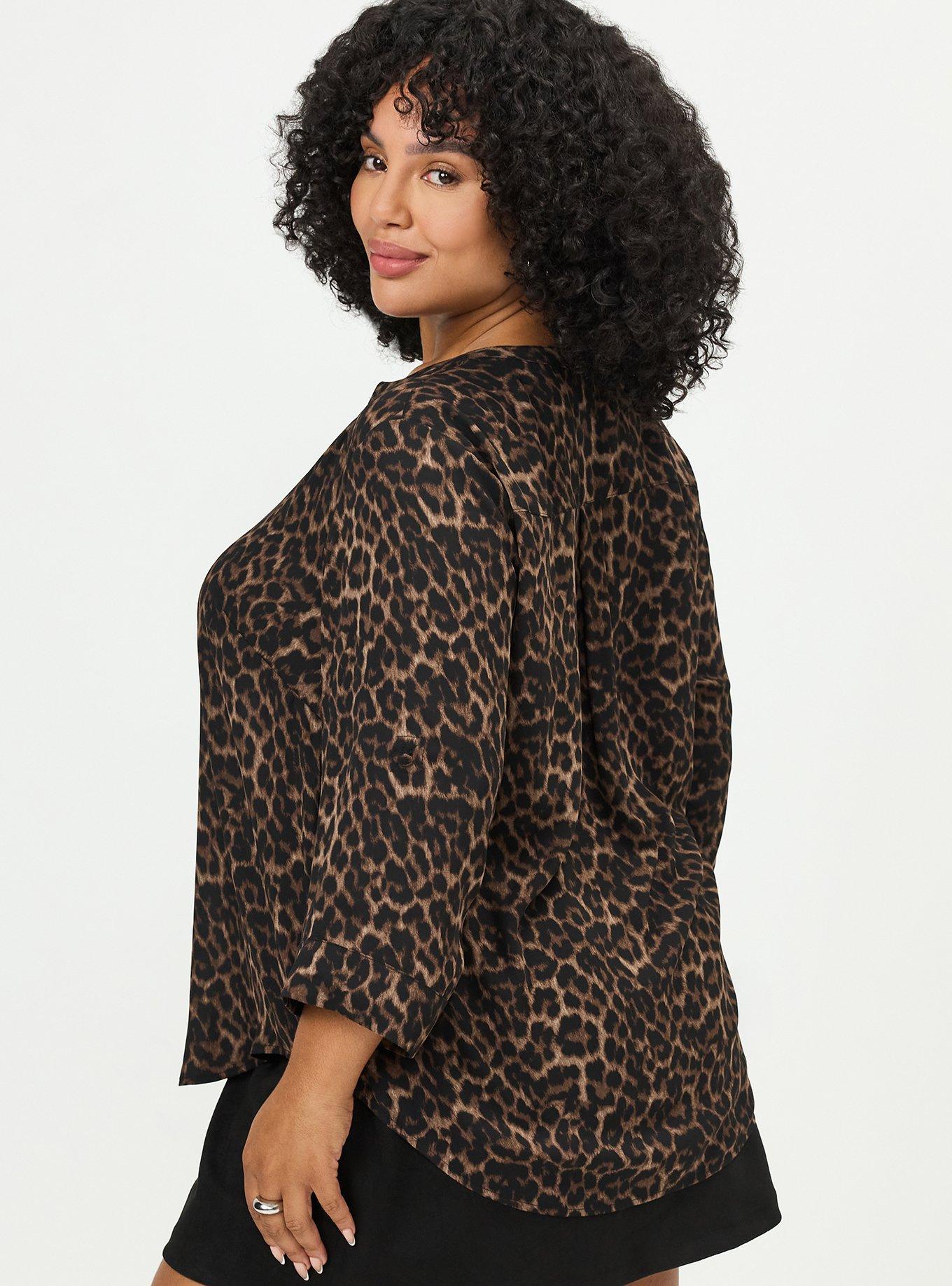 Harper 3/4 Sleeve Pullover Blouse, ON THE PROWL LEOPARD BROWN, alternate