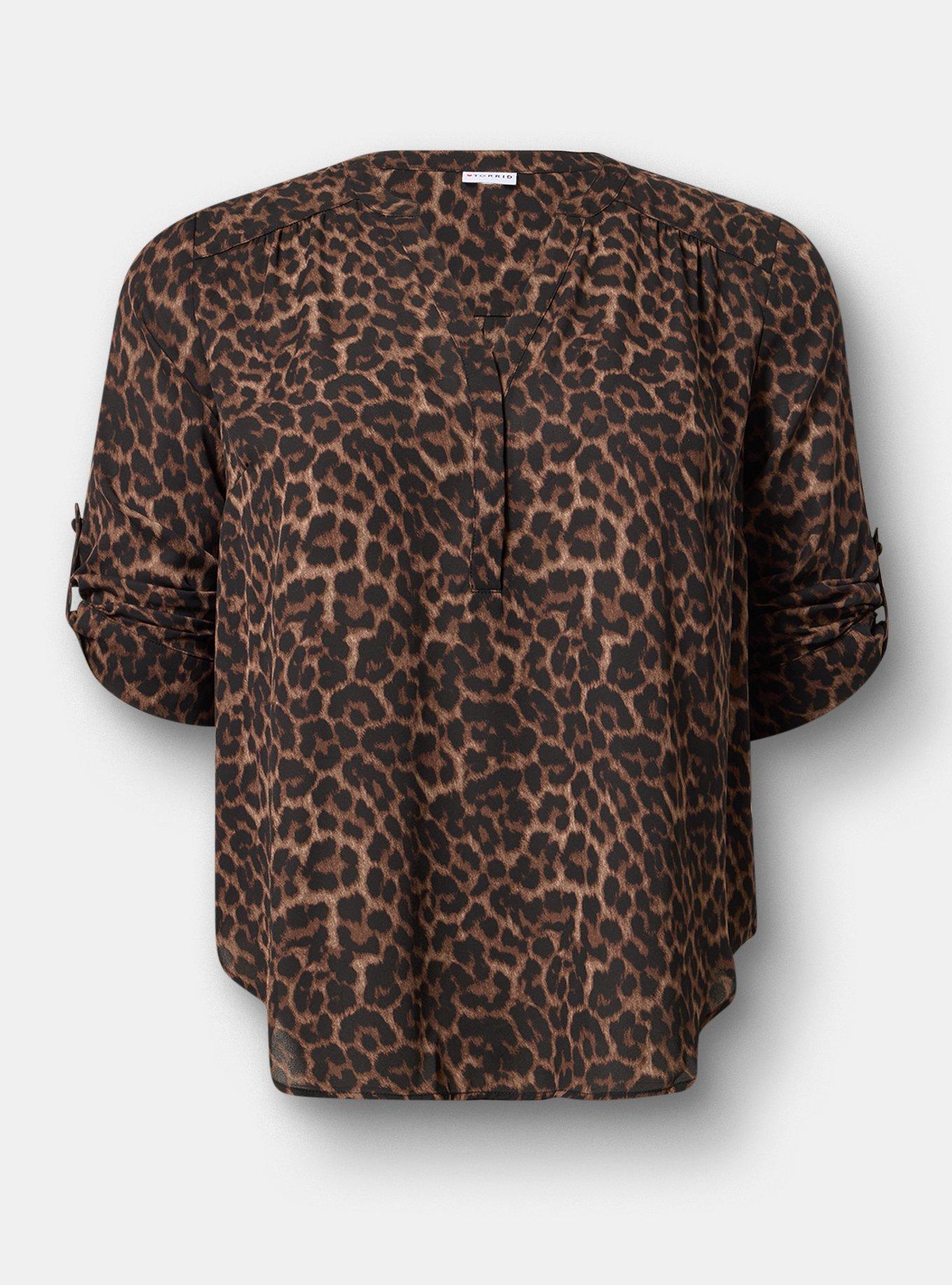 Harper 3/4 Sleeve Pullover Blouse, ON THE PROWL LEOPARD BROWN, hi-res