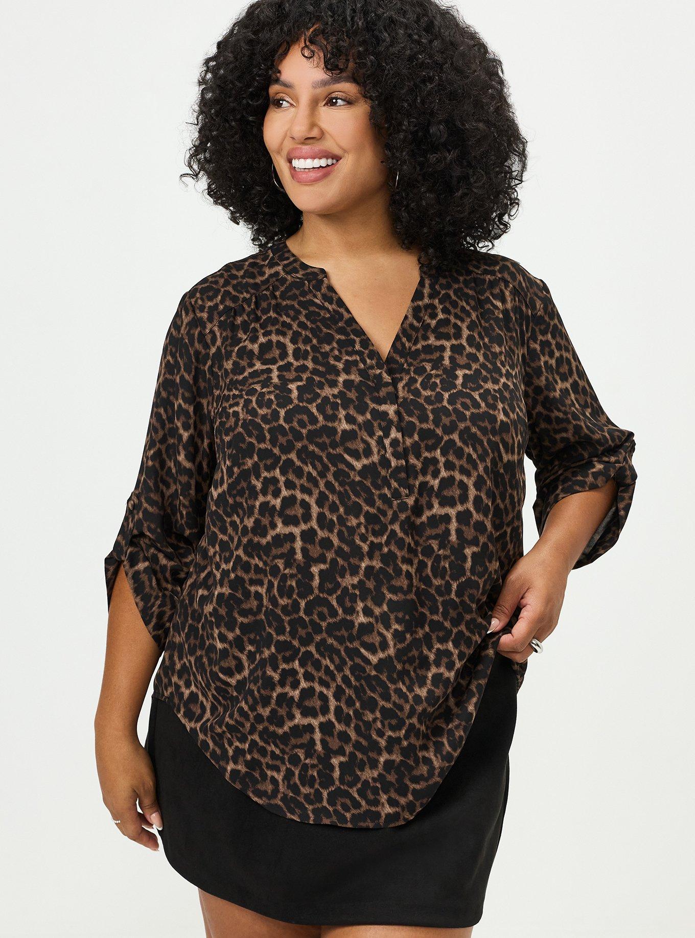 Harper 3/4 Sleeve Pullover Blouse, ON THE PROWL LEOPARD BROWN, hi-res