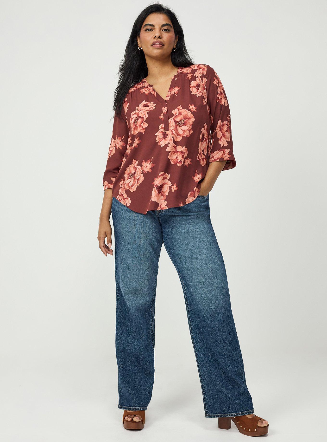 Harper 3/4 Sleeve Pullover Blouse, LILY FLORAL RED, alternate