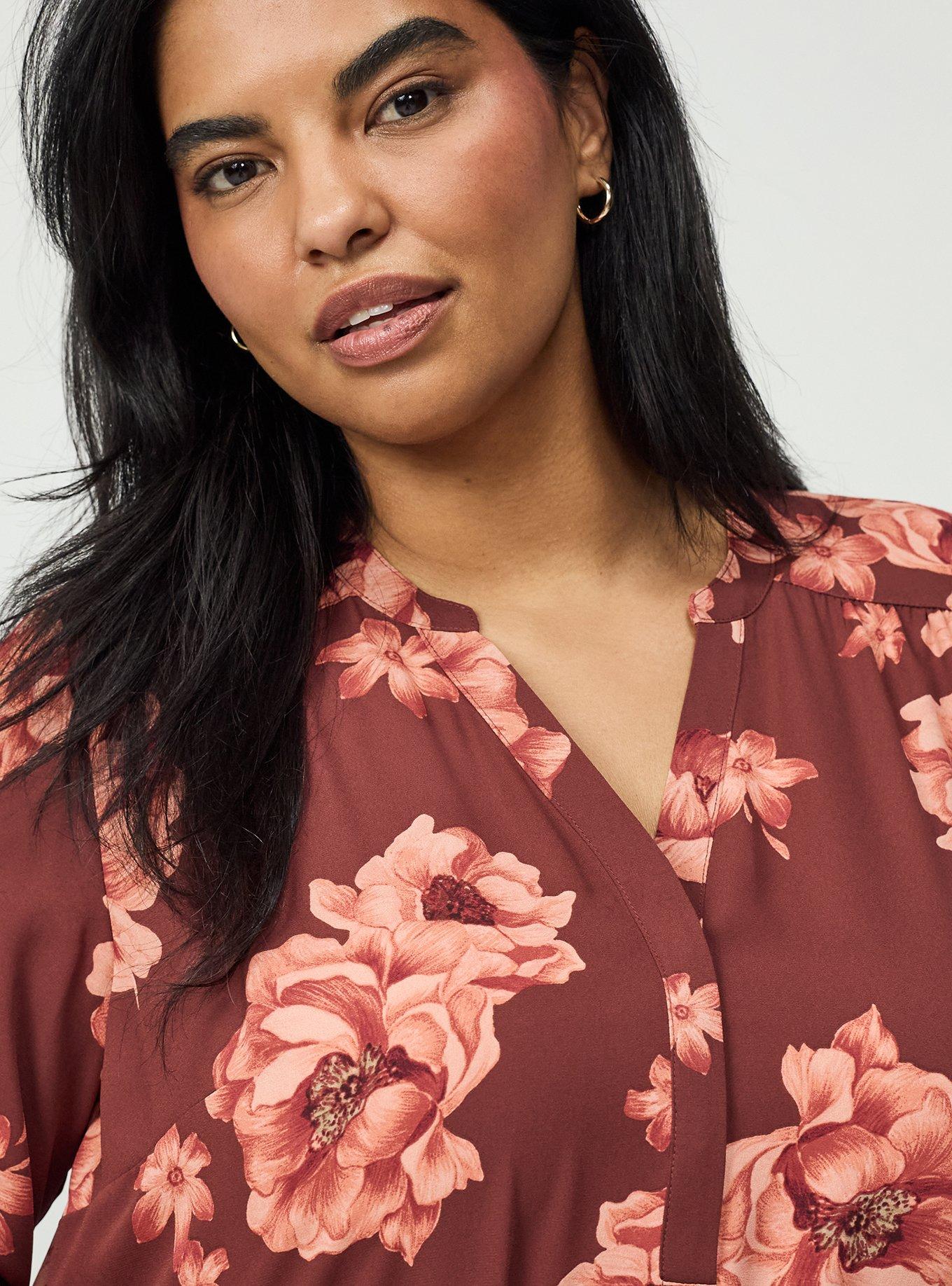 Harper 3/4 Sleeve Pullover Blouse, LILY FLORAL RED, alternate