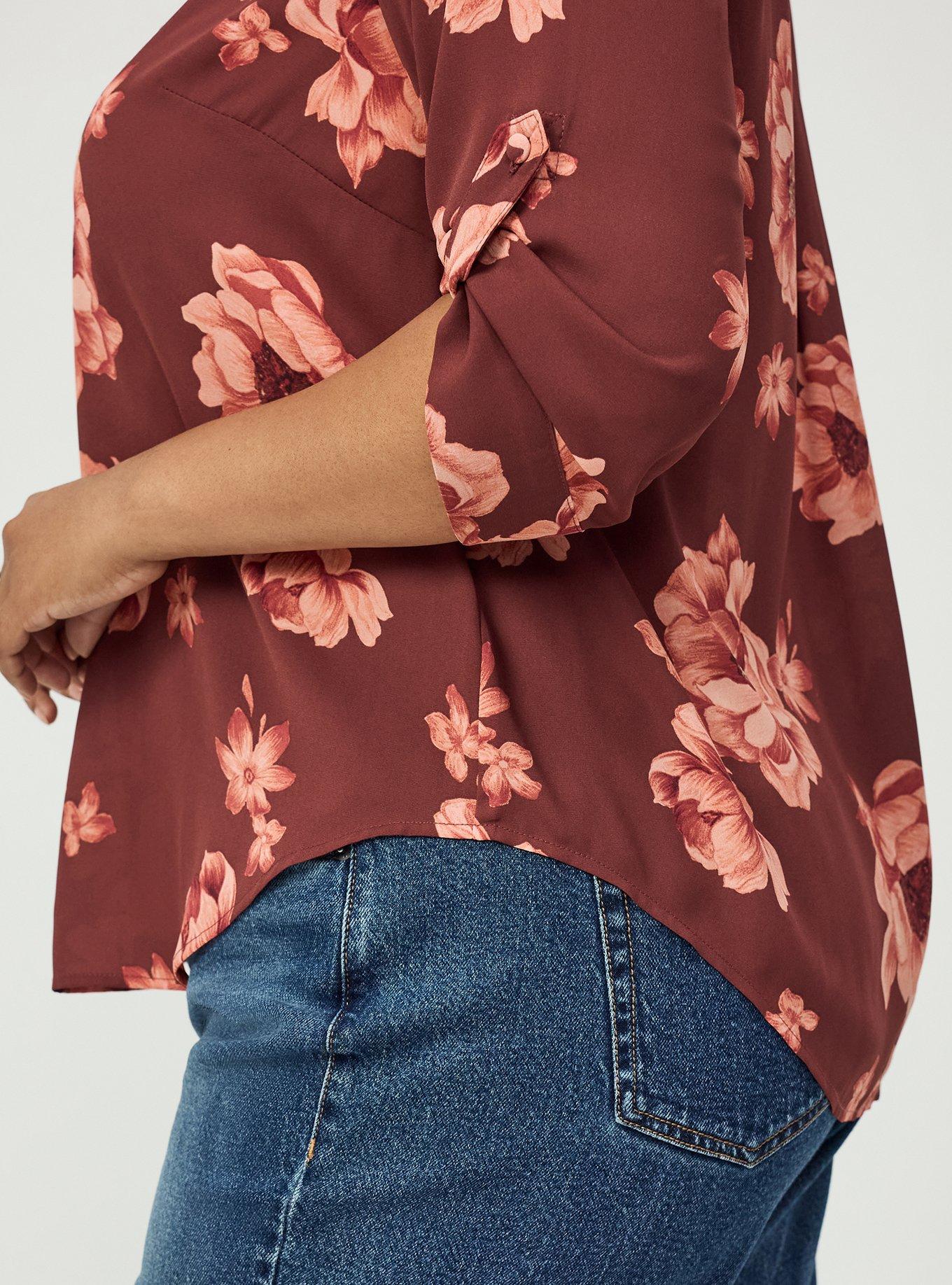 Harper 3/4 Sleeve Pullover Blouse, LILY FLORAL RED, alternate