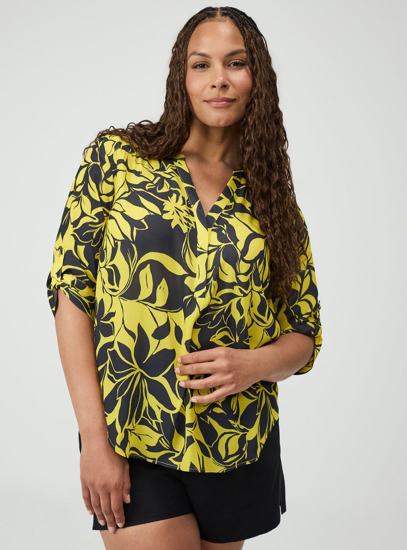 Harper Georgette 3/4 Sleeve Blouse, SHADOW BOX FLORAL YELLOW, alternate