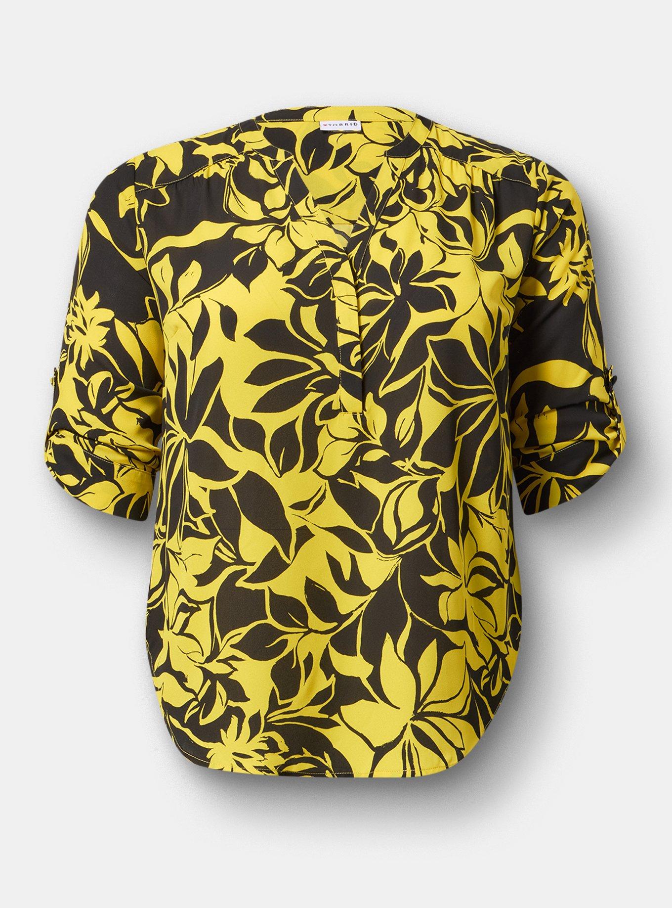 Harper Georgette 3/4 Sleeve Blouse, SHADOW BOX FLORAL YELLOW, flat