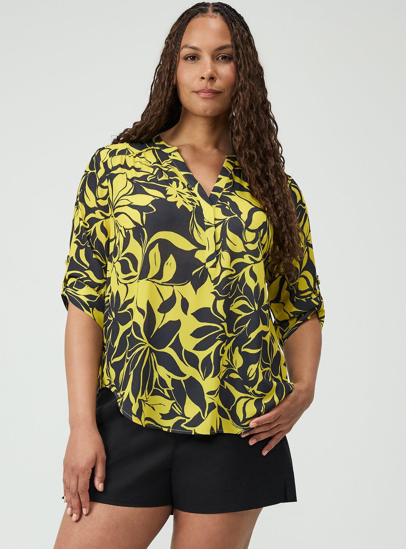 Harper Georgette 3/4 Sleeve Blouse, SHADOW BOX FLORAL YELLOW, hi-res