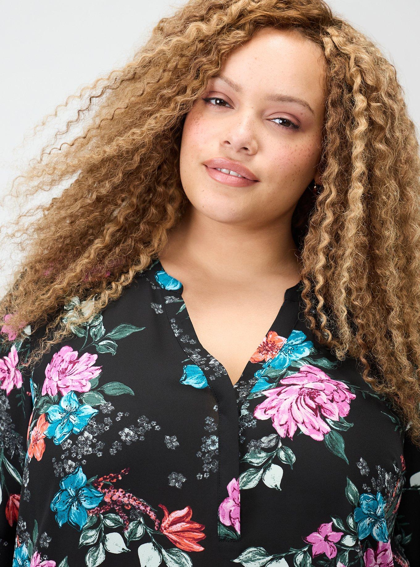 Harper Georgette 3/4 Sleeve Blouse, LORENA FLORAL BLACK, alternate