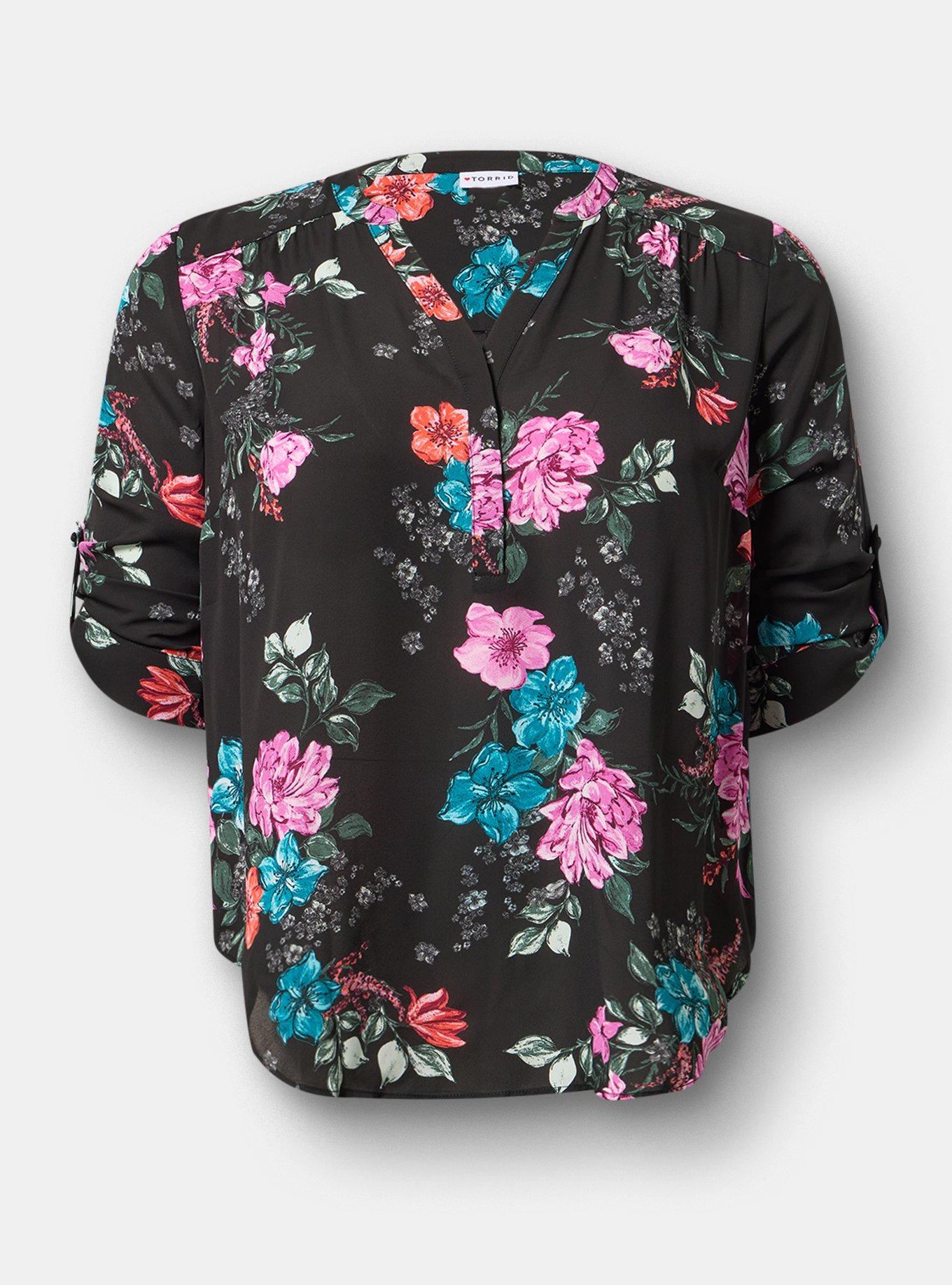 Harper Georgette 3/4 Sleeve Blouse, LORENA FLORAL BLACK, flat