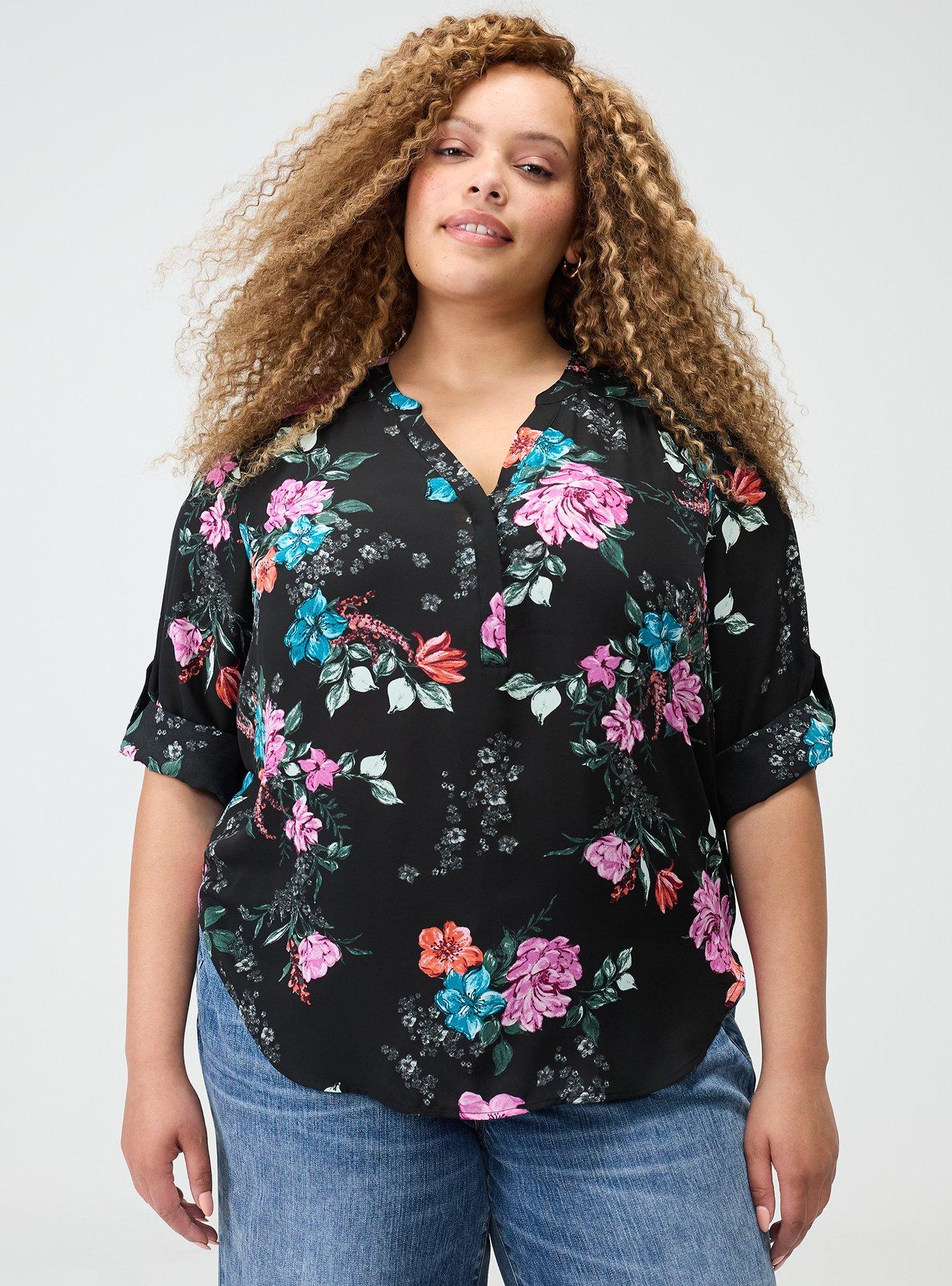 Harper Georgette 3/4 Sleeve Blouse, LORENA FLORAL BLACK, hi-res