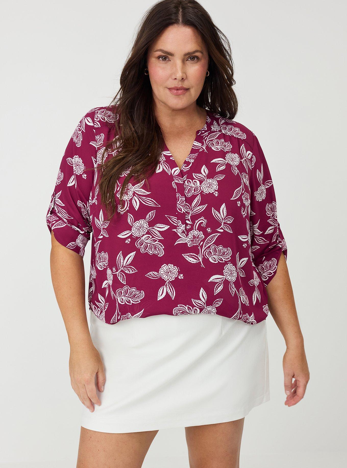 Harper Georgette 3/4 Sleeve Blouse, THRILL FLORAL PURPLE, alternate