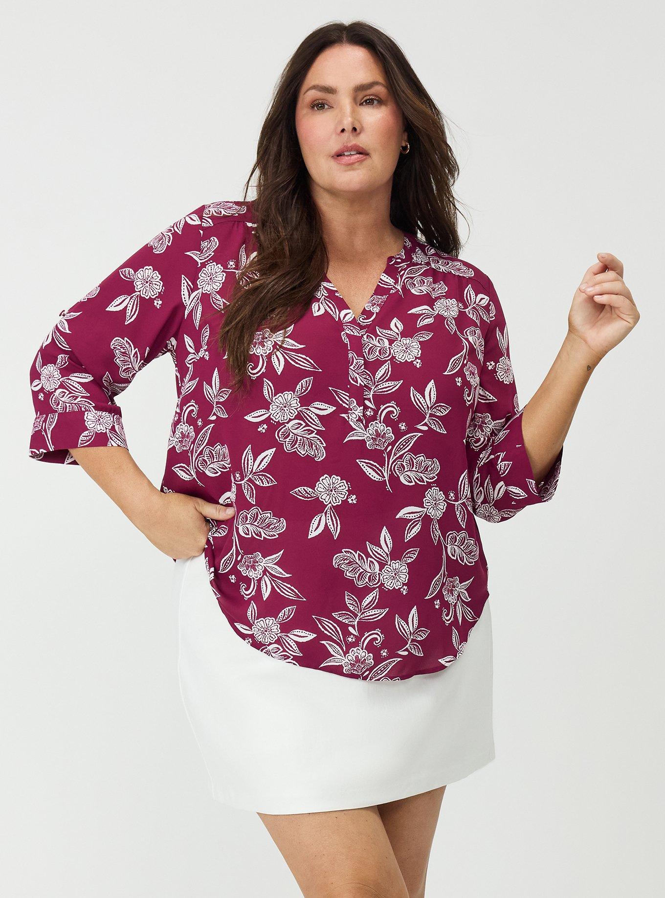 Harper Georgette 3/4 Sleeve Blouse, THRILL FLORAL PURPLE, hi-res