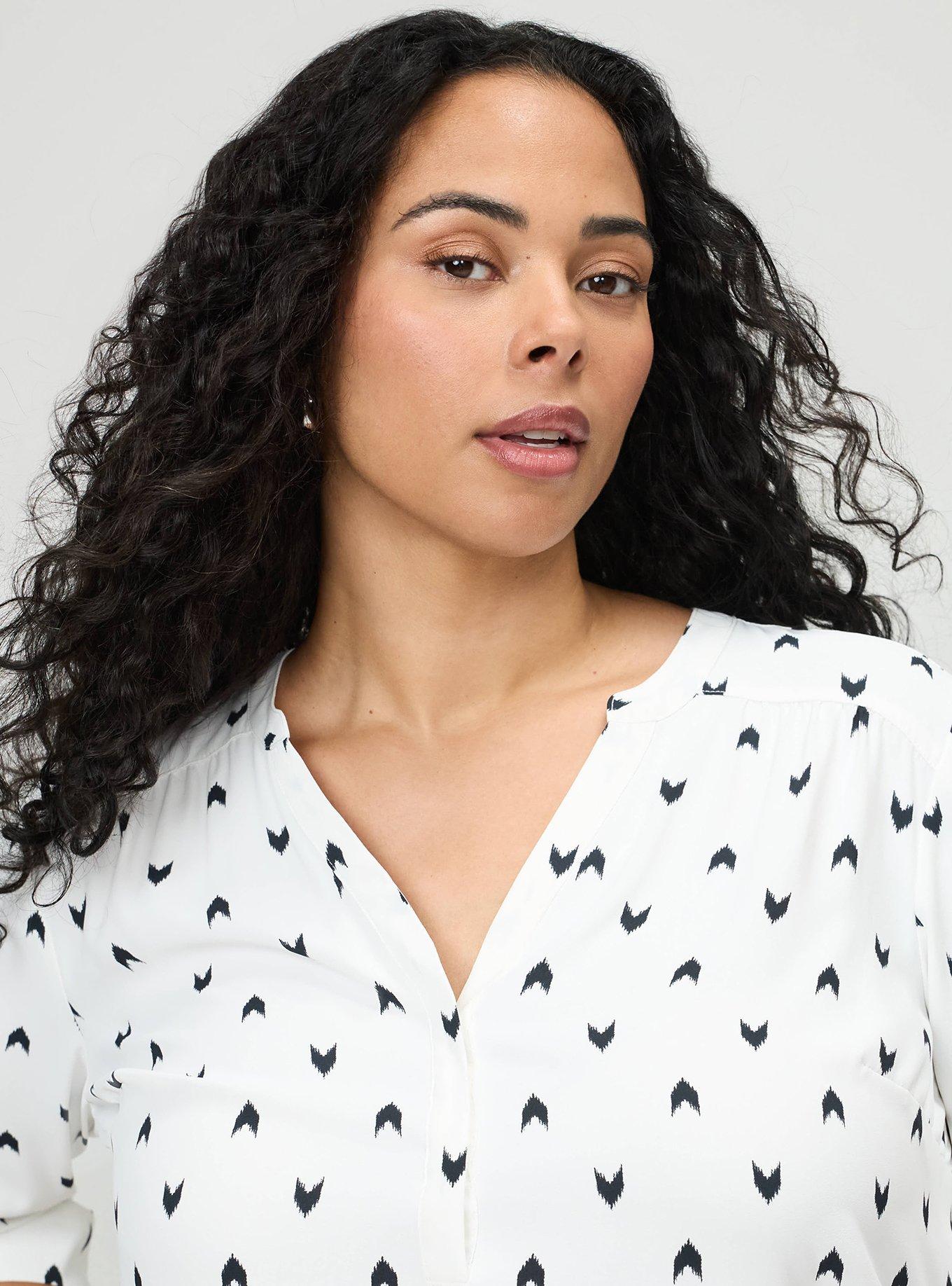 Plus Size Harper 3/4 Sleeve Pullover Blouse, CHEVRON HEART WHITE, alternate
