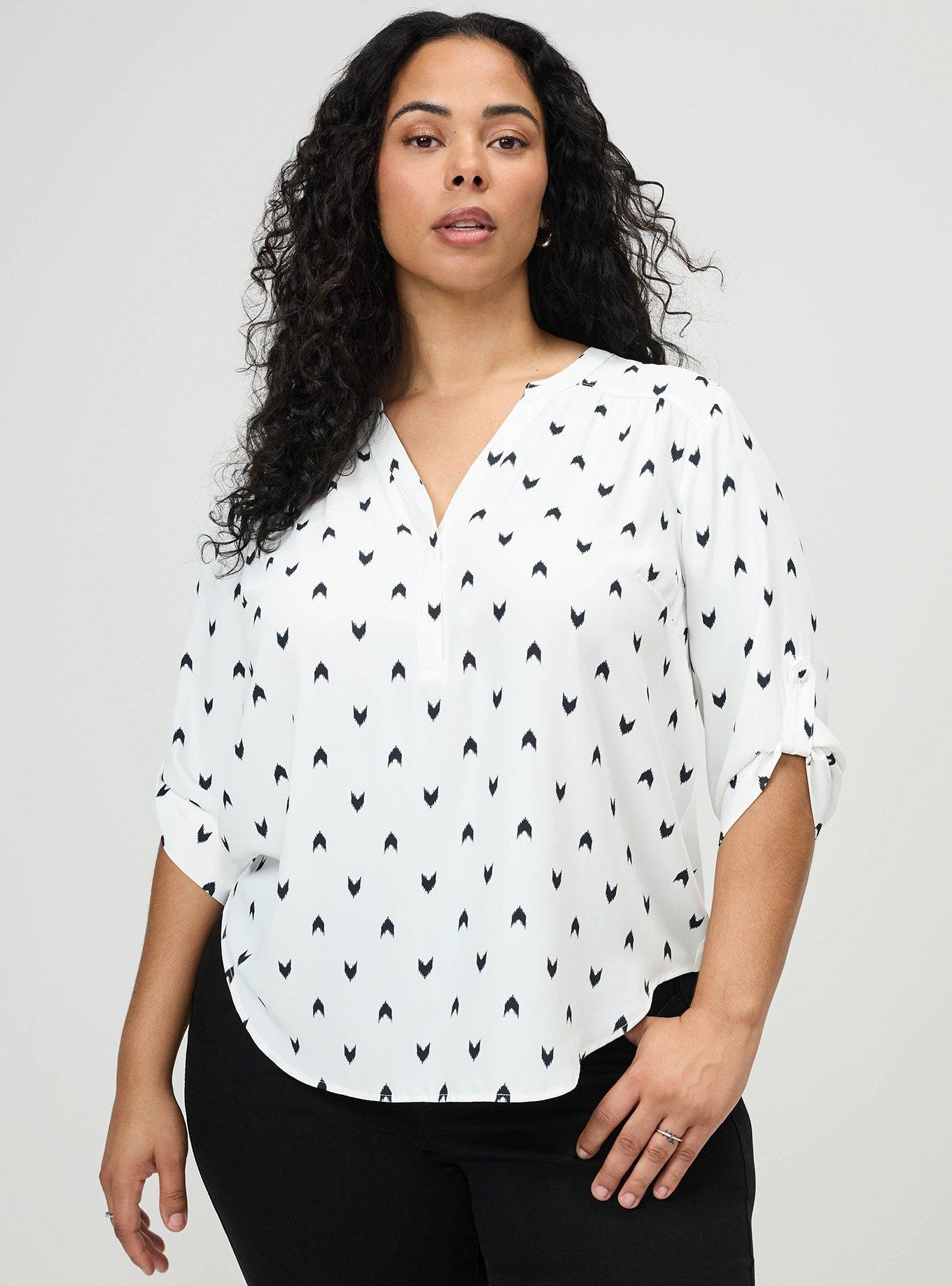 Plus Size Harper 3/4 Sleeve Pullover Blouse, CHEVRON HEART WHITE, hi-res