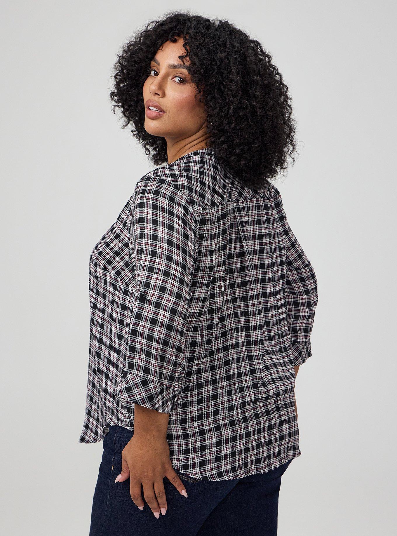 Harper Georgette 3/4 Sleeve Blouse, OZETTA PLAID BLACK, alternate
