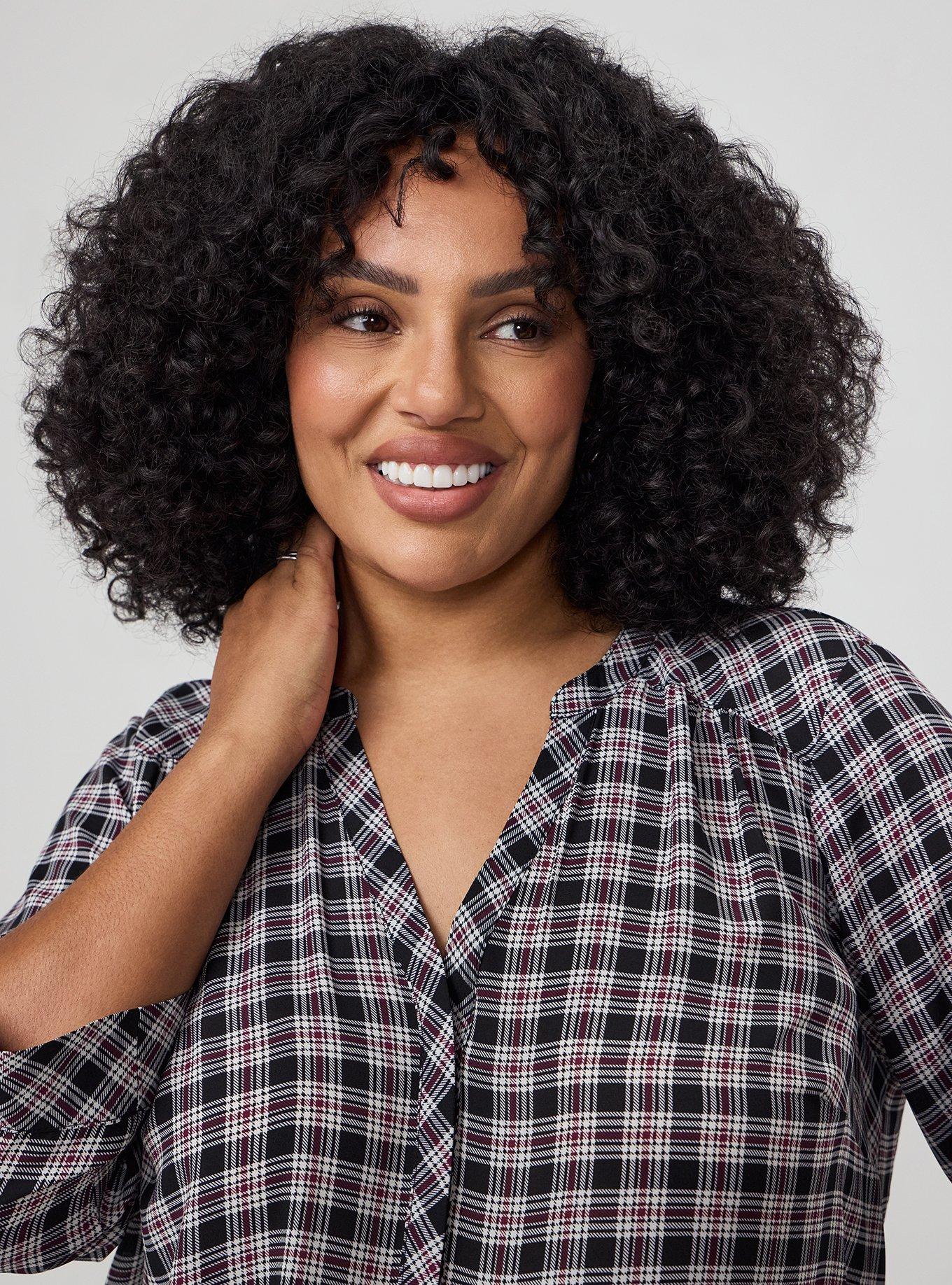 Harper Georgette 3/4 Sleeve Blouse, OZETTA PLAID BLACK, alternate