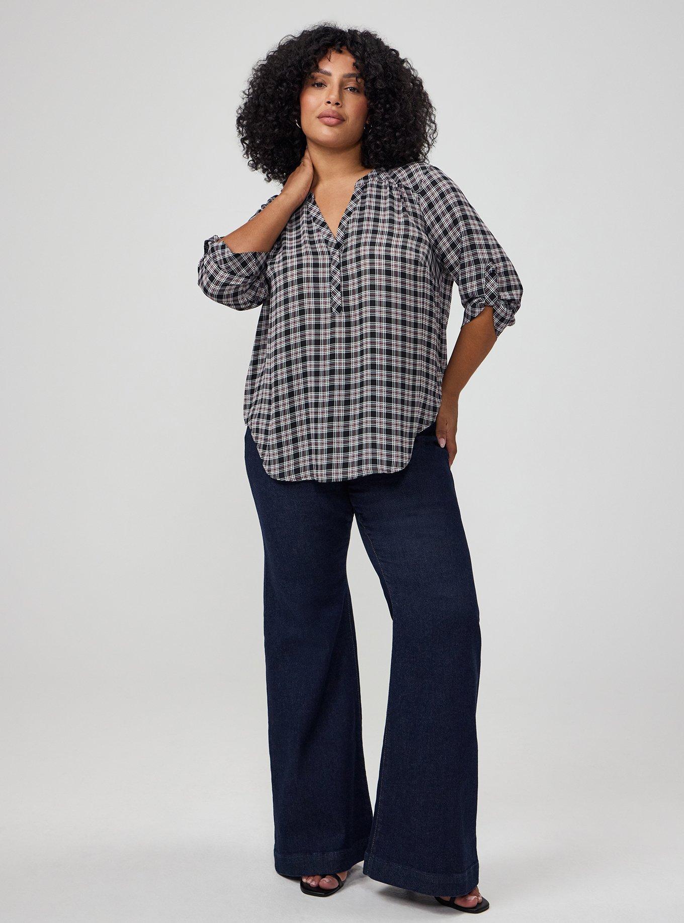 Harper Georgette 3/4 Sleeve Blouse, OZETTA PLAID BLACK, alternate