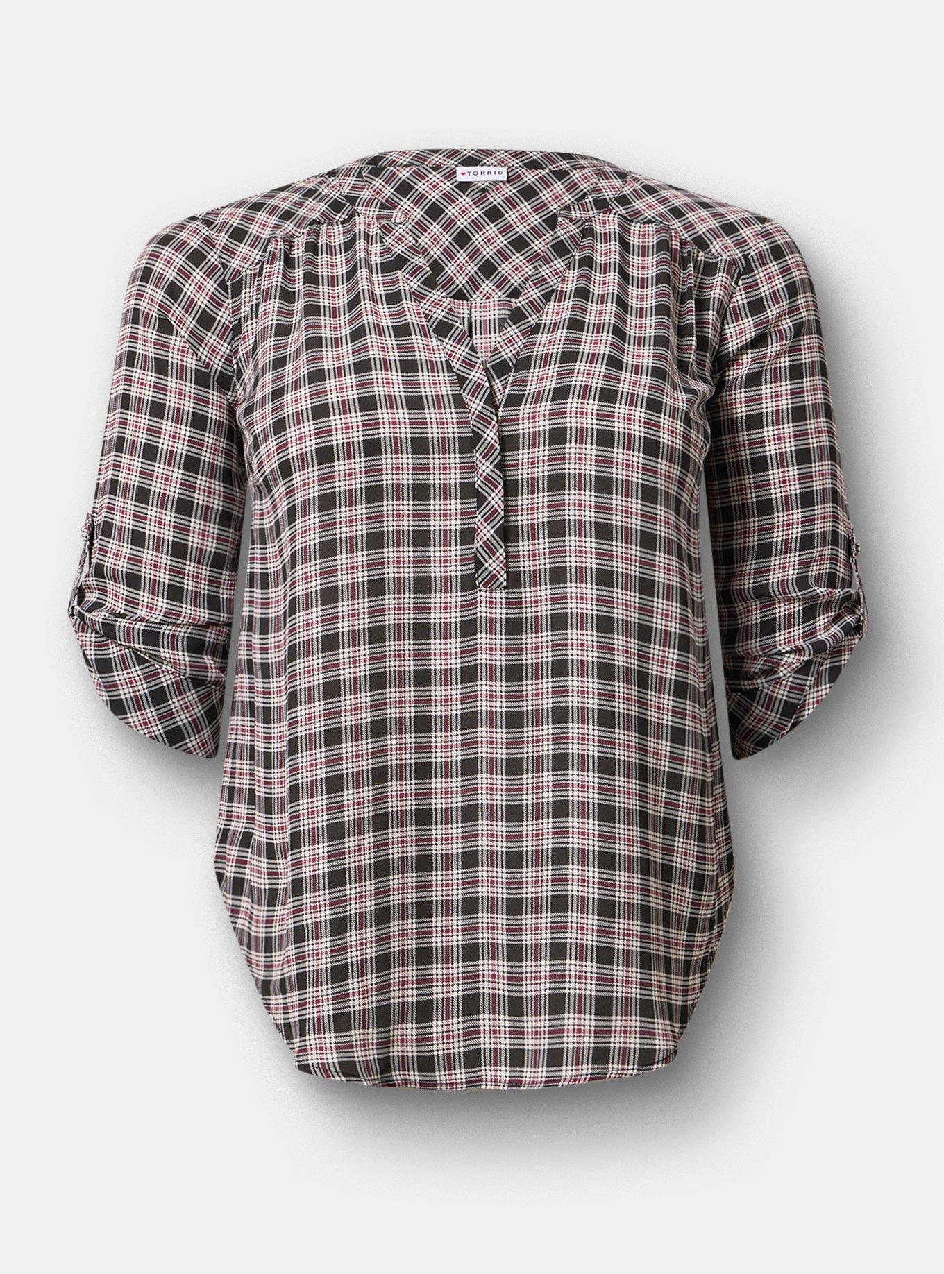 Harper Georgette 3/4 Sleeve Blouse, OZETTA PLAID BLACK, flat