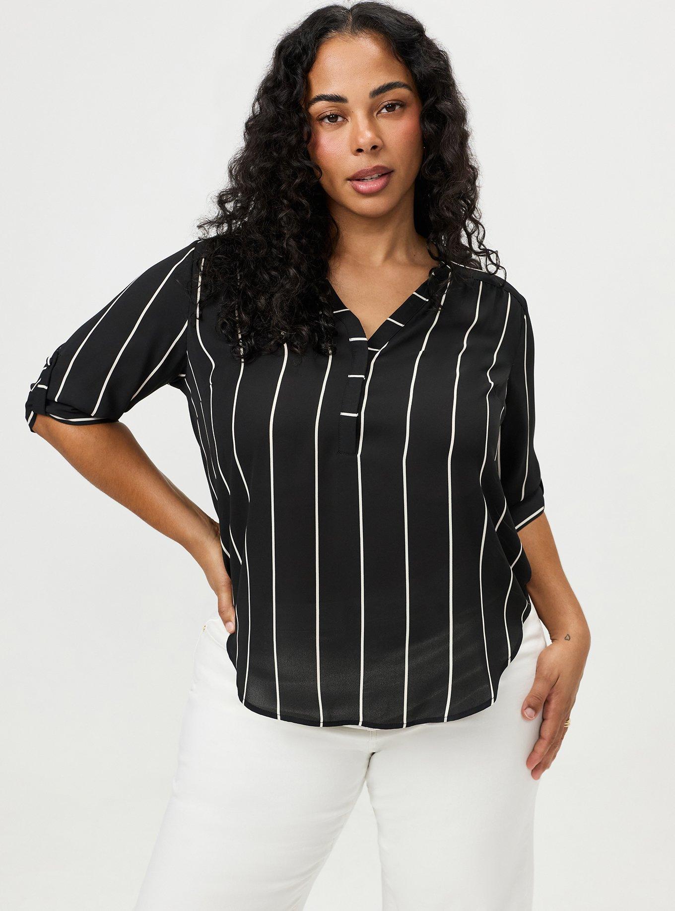 Harper 3/4 Sleeve Pullover Blouse, COVE STRIPE BLACK, alternate
