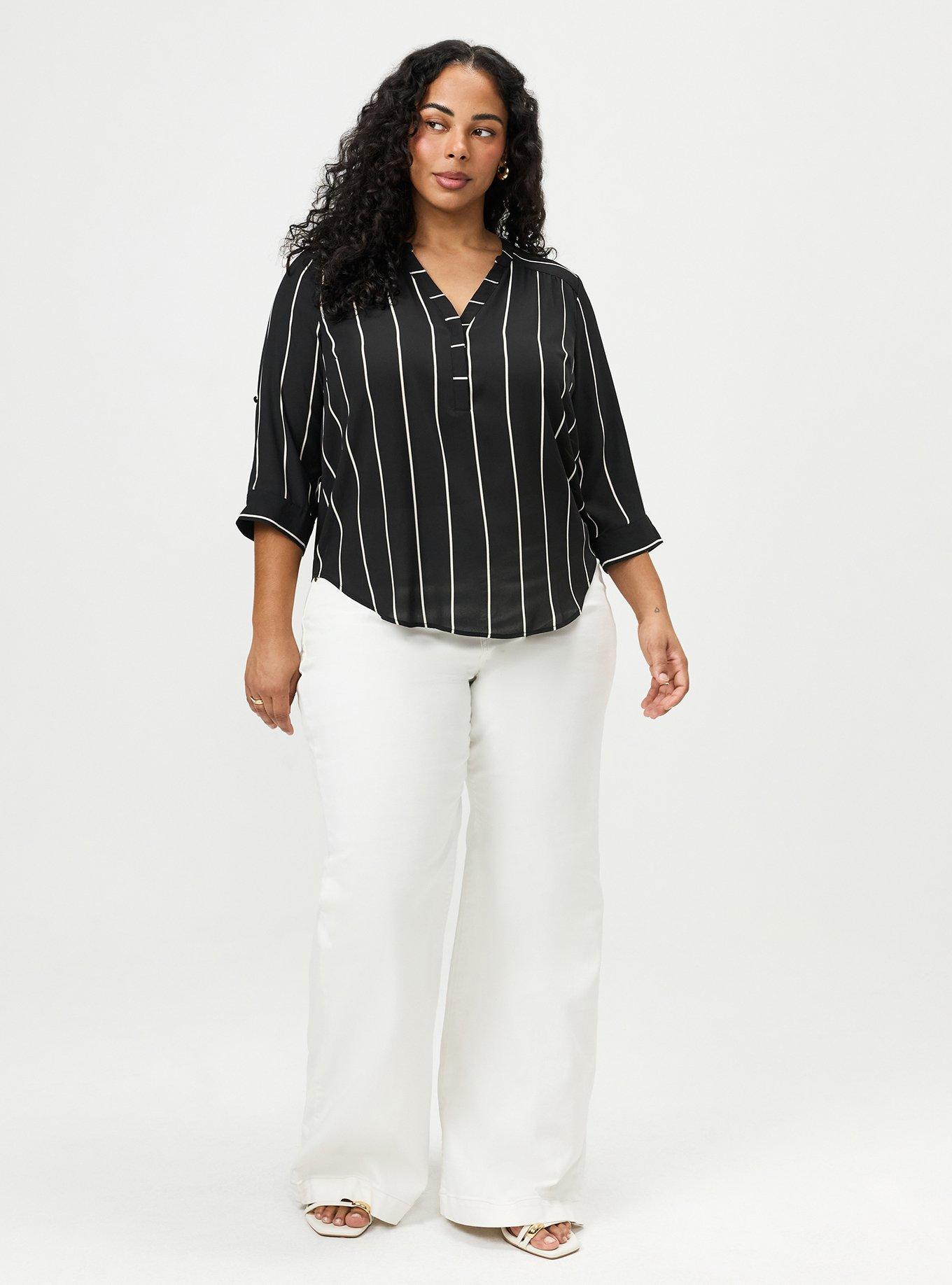Harper 3/4 Sleeve Pullover Blouse, COVE STRIPE BLACK, alternate
