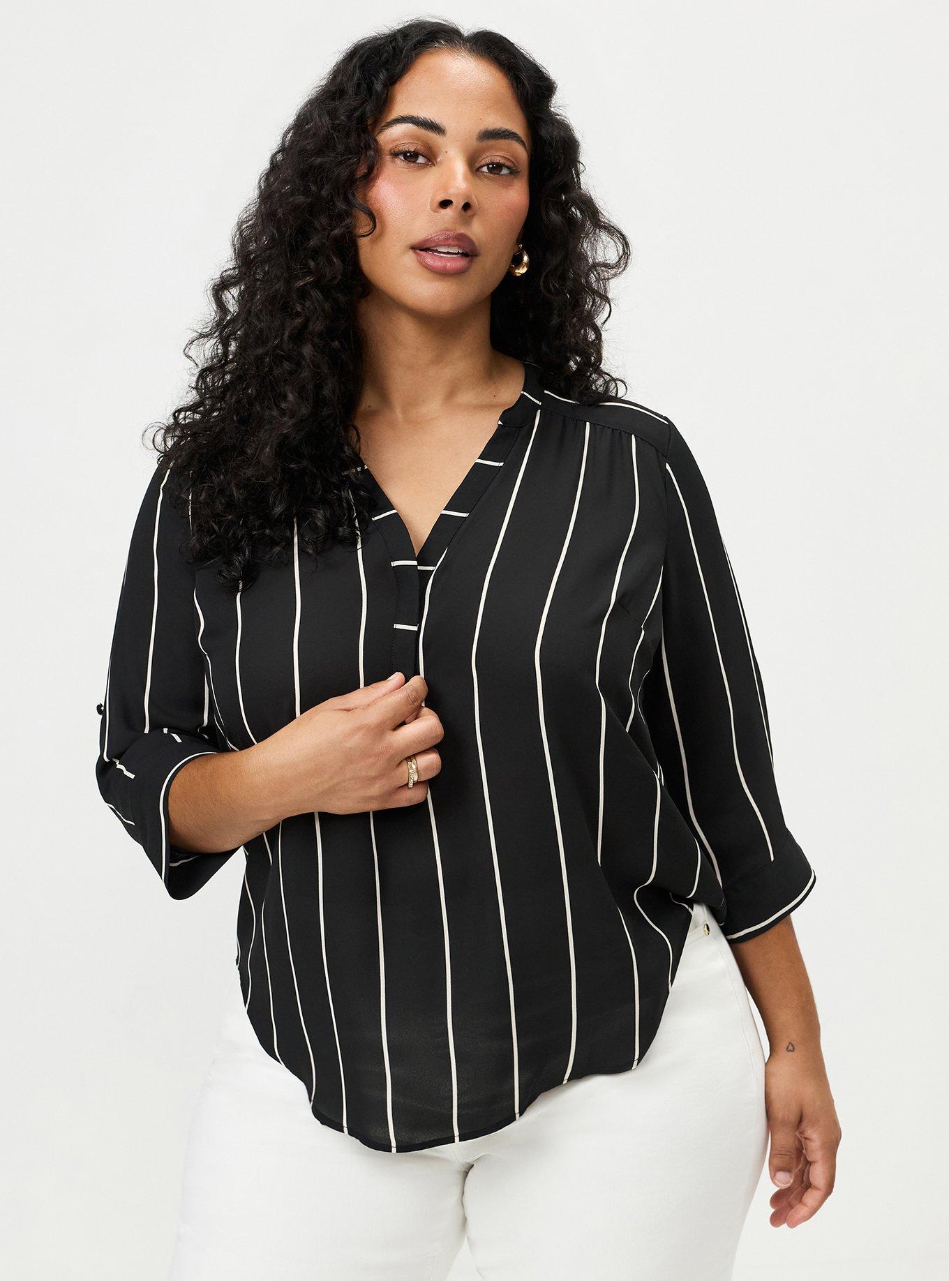 Harper 3/4 Sleeve Pullover Blouse, COVE STRIPE BLACK, alternate