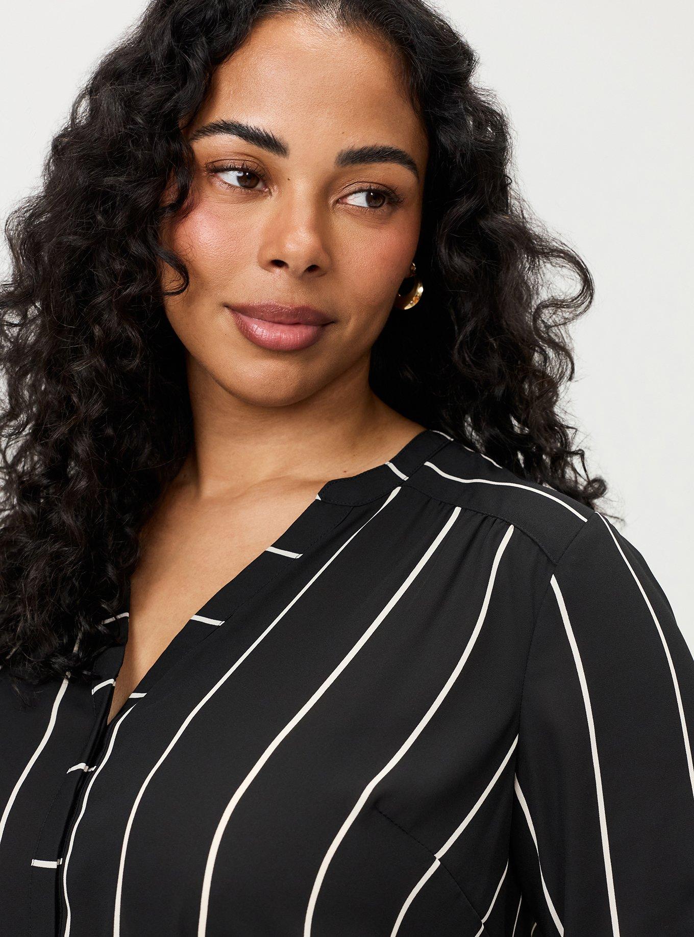 Harper 3/4 Sleeve Pullover Blouse, COVE STRIPE BLACK, alternate
